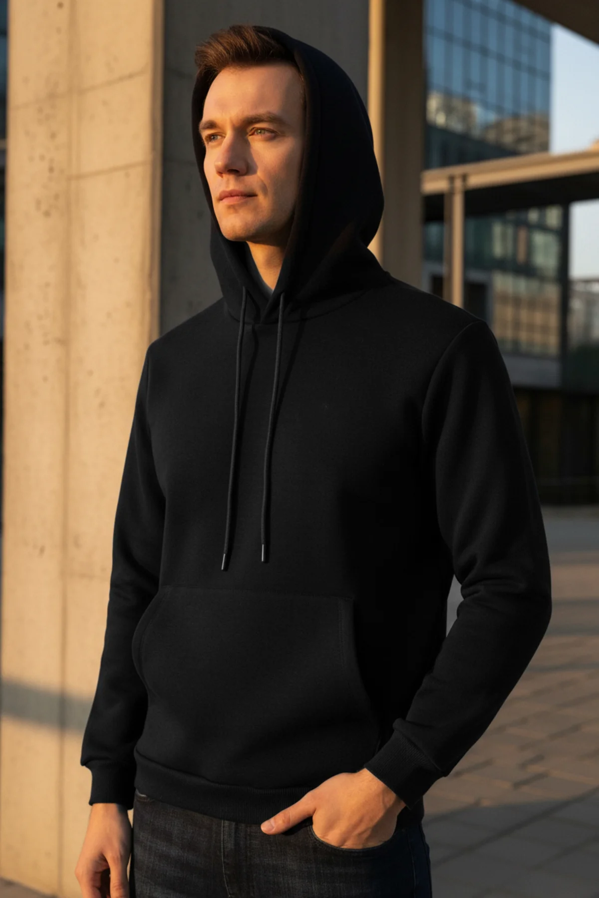 Süvari Kapüşonlu Yaka Regular Kalıp Düz Bej Sweatshirt