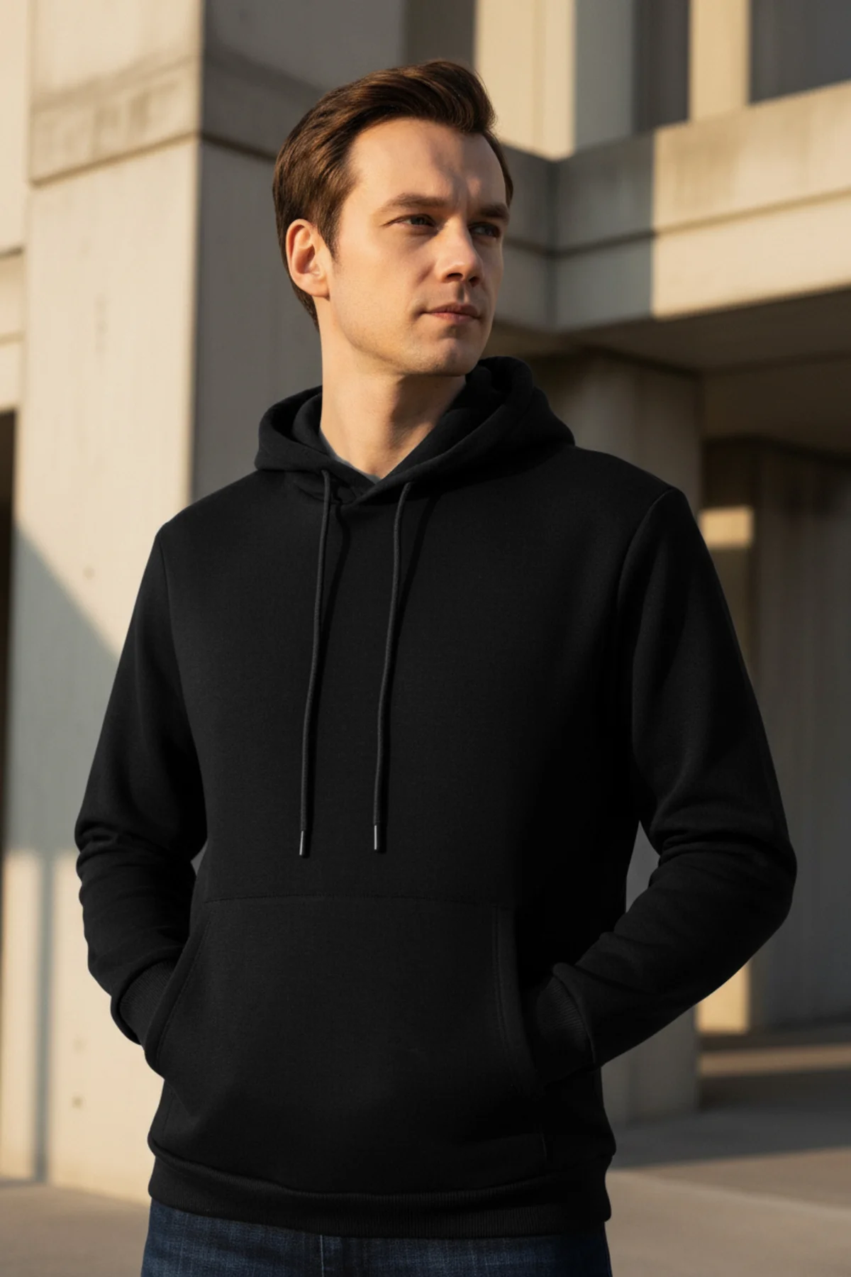 Süvari Kapüşonlu Yaka Regular Kalıp Düz Bej Sweatshirt
