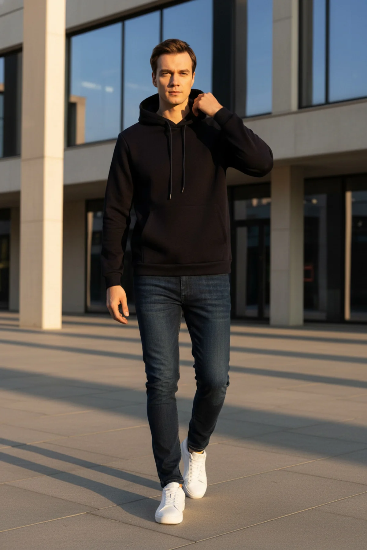 Süvari Kapüşonlu Yaka Regular Kalıp Düz Bej Sweatshirt