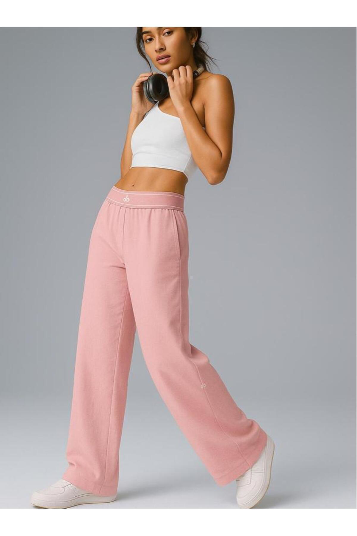 Rahat Kalıp Jogger Palazzo Pantolon-Pembe