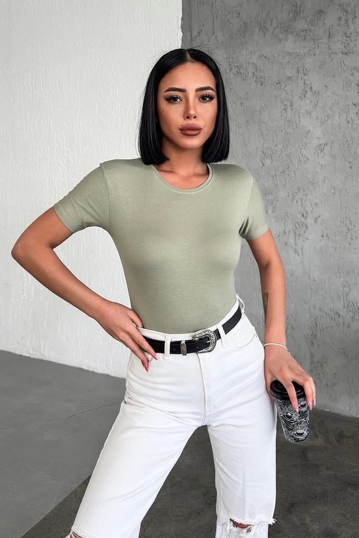 Rahat Ve Şık Kısa Kollu Bisiklet Yaka Likralı Viskon Penye Body B