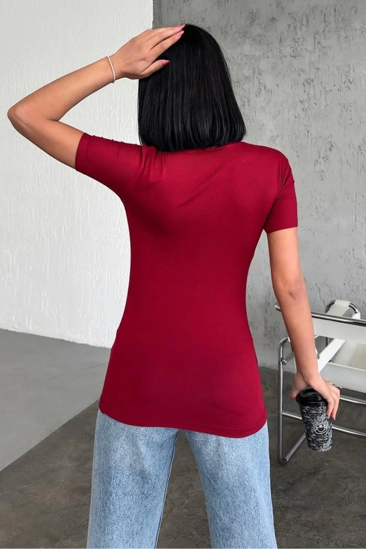 Rahat Ve Şık Kısa Kollu Bisiklet Yaka Likralı Viskon Penye Body B