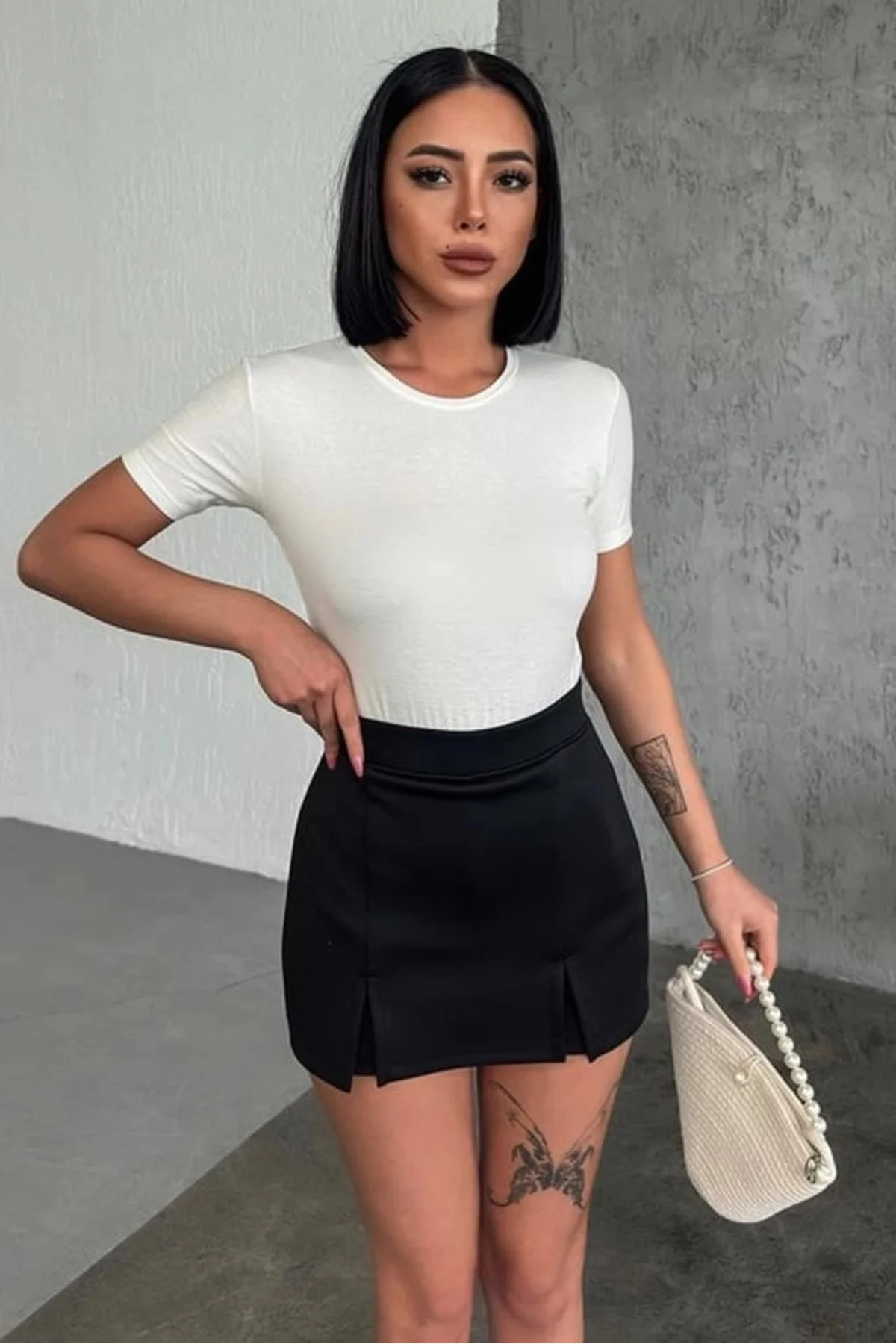 Rahat Ve Şık Kısa Kollu Bisiklet Yaka Likralı Viskon Penye Body E
