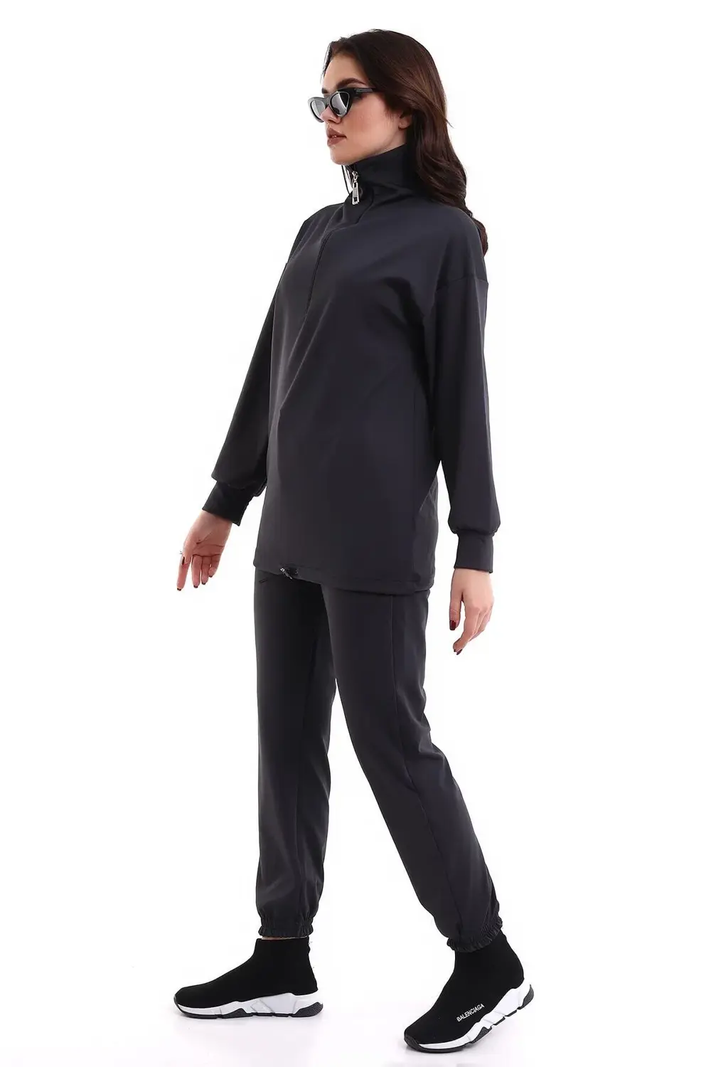 Rahat Ve Sportif Yakası Uzun Fermuarlı Yumuşak Jogging Takım