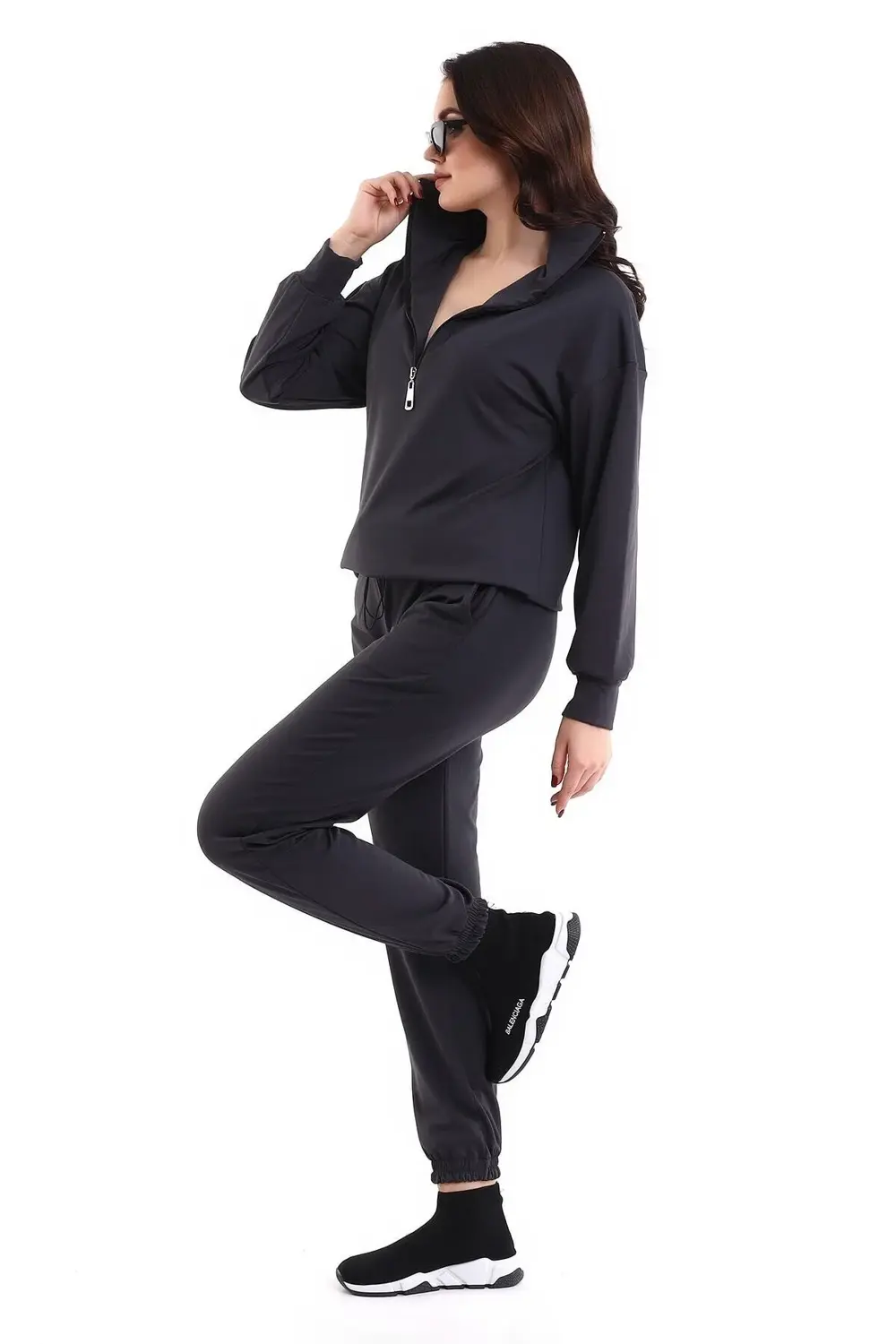 Rahat Ve Sportif Yakası Uzun Fermuarlı Yumuşak Jogging Takım