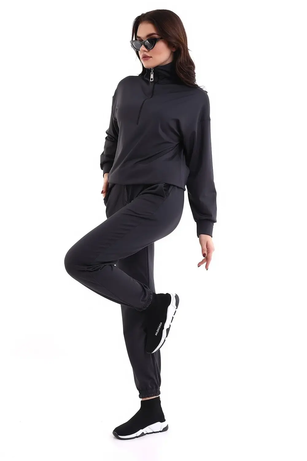 Rahat Ve Sportif Yakası Uzun Fermuarlı Yumuşak Jogging Takım