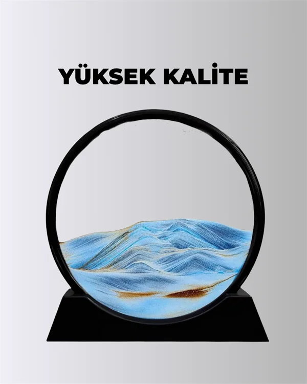 Rahatlatıcı Kum Sanatı – Yuvarlak Cam Çerçeveli Hareketli Kum Resmi, Ofis ve Ev İçin Etkileşimli Masaüstü Süs