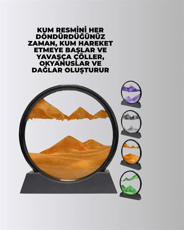 Rahatlatıcı Kum Sanatı – Yuvarlak Cam Çerçeveli Hareketli Kum Resmi Ofis ve Ev İçin Etkileşimli Masaüstü Süs