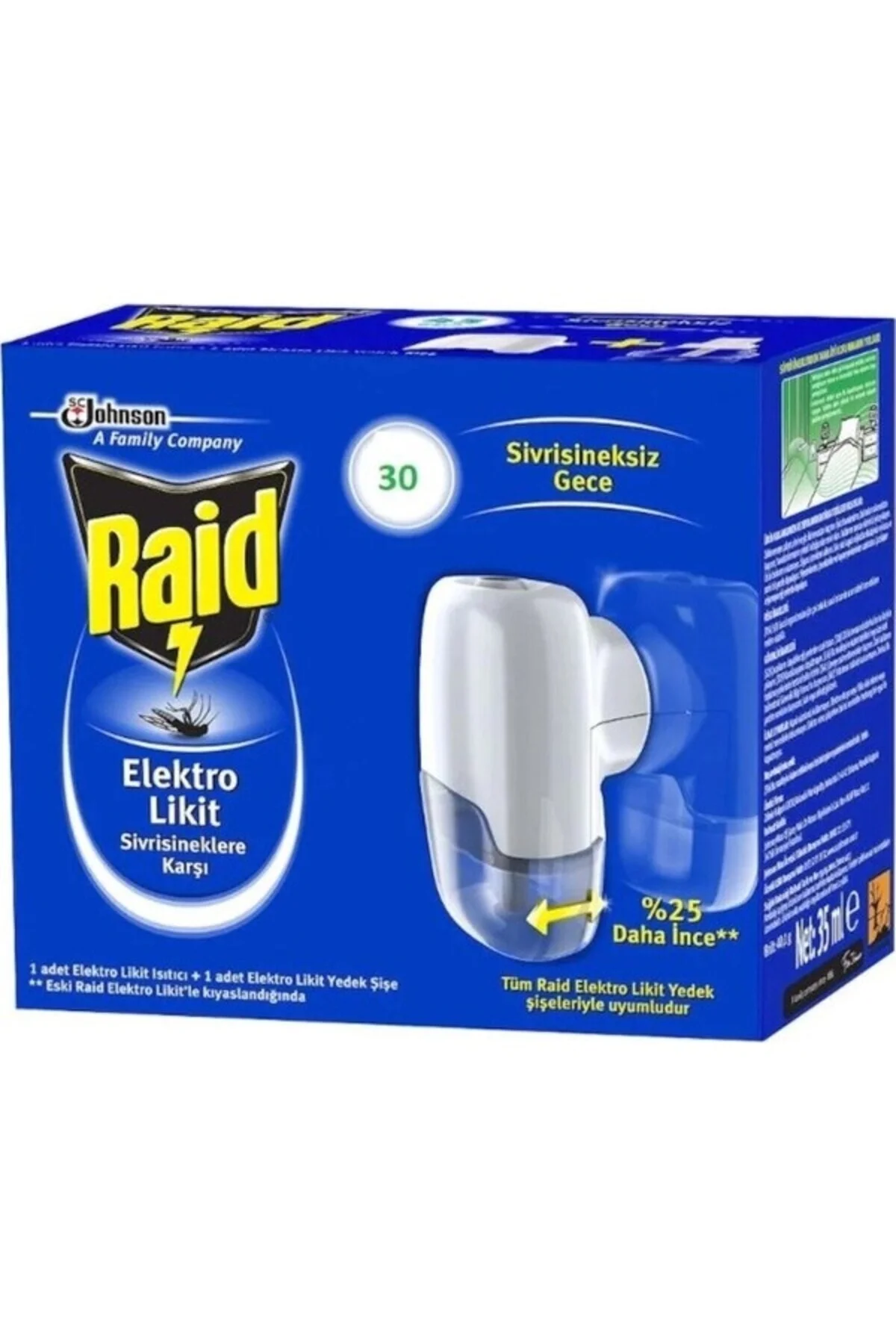 RAİD SİVRİSİNEKLERE KARŞI 30 GECE ELEKTRO LİKİT ISITICI + 1 YEDEK ŞİŞE 21 ML RAİD SİVRİSİNEKLERE KARŞI 30 GECE ELEKTRO LİKİT ISITICI + 1 YEDEK ŞİŞE 21 ML