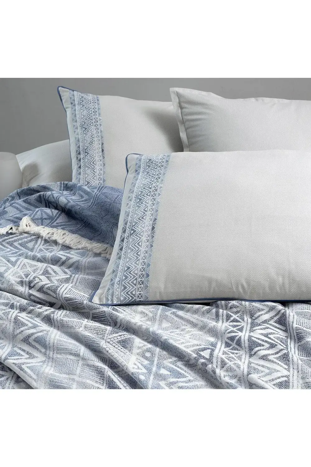 Sarev Raina Mavi Çift Kişilik %100 Pamuk İpliği Boyalı Pike Takımı