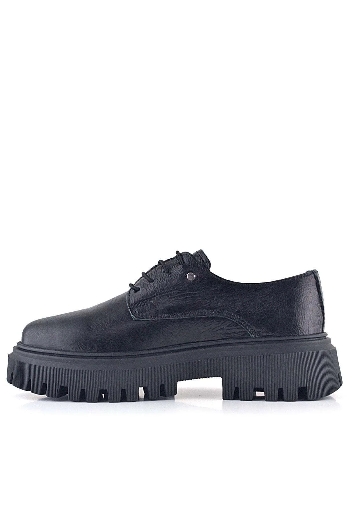 Rakerplus 1030 Siyah Kırışık % 100 Deri Bağcıklı Metalli KADIN Gü