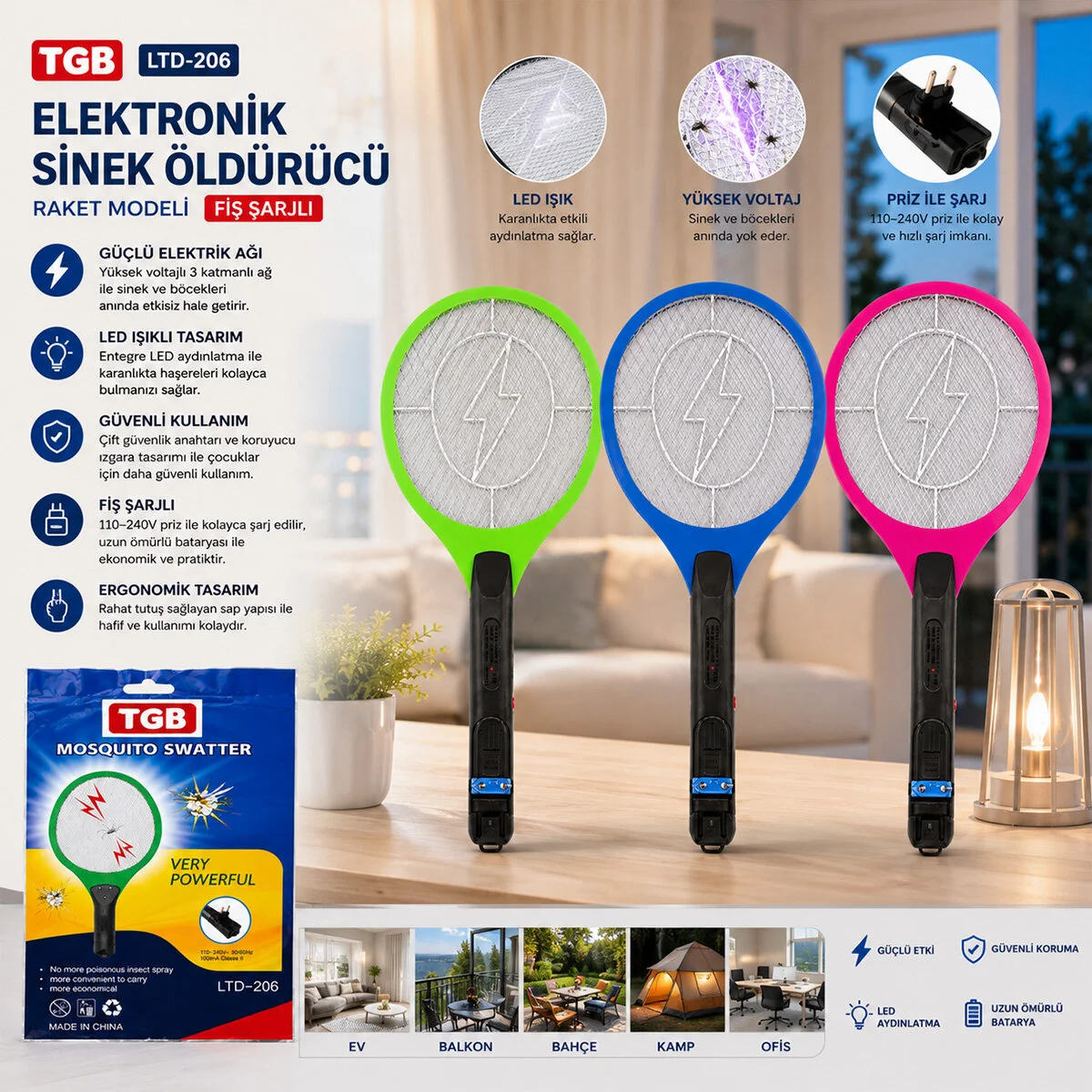 Raket Modeli Fiş Sarjlı Elektronik Sinek Öldürücü Cız Makine LTD-206 Raket Modeli Fiş Sarjlı Elektronik Sinek Öldürücü Cız Makine LTD-206