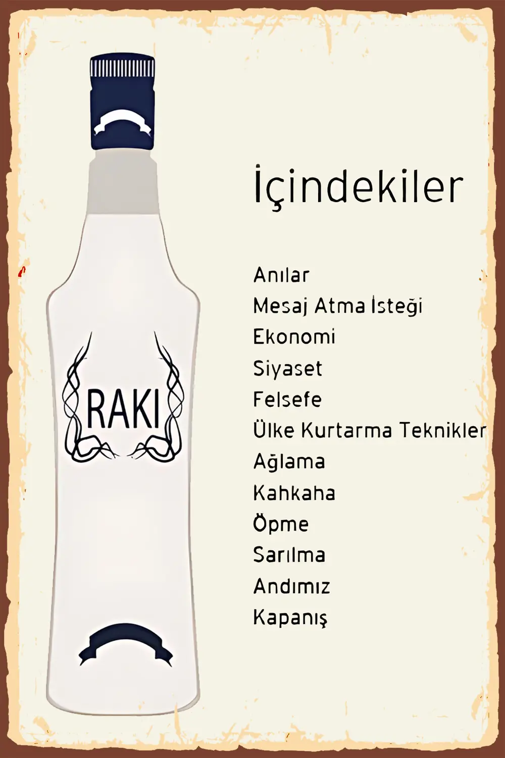 Rakı Sözleri Içindekiler Retro Ahşap Poster Tablo 20x30 Mdf