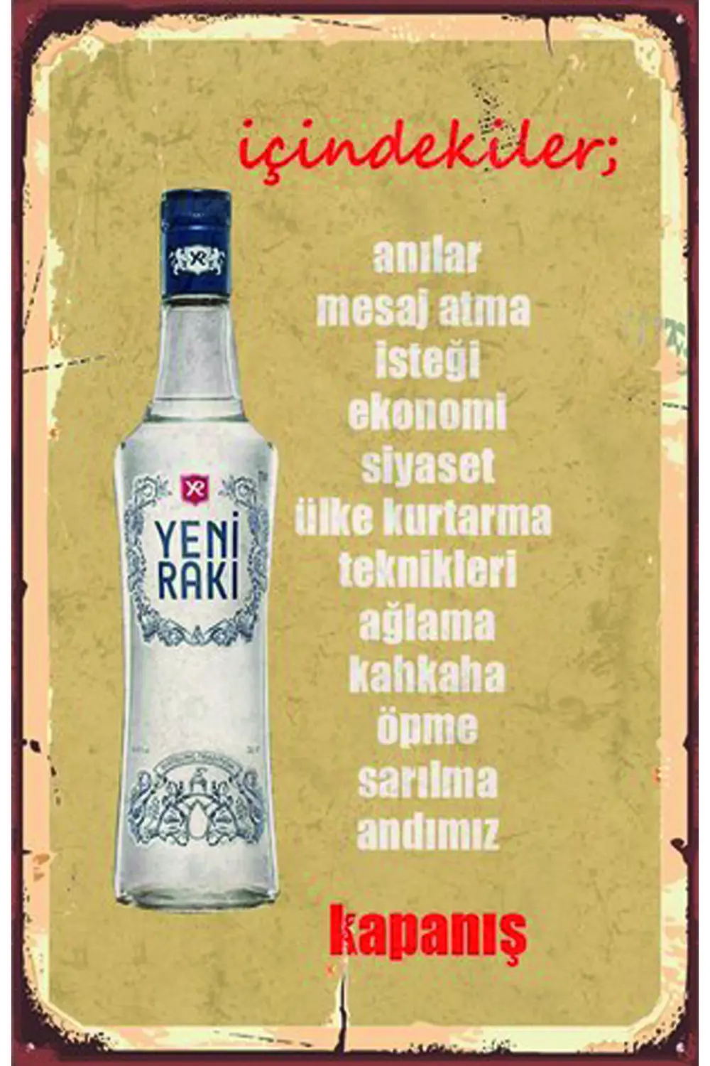Rakı   Tasarımlı Ahşap Poster