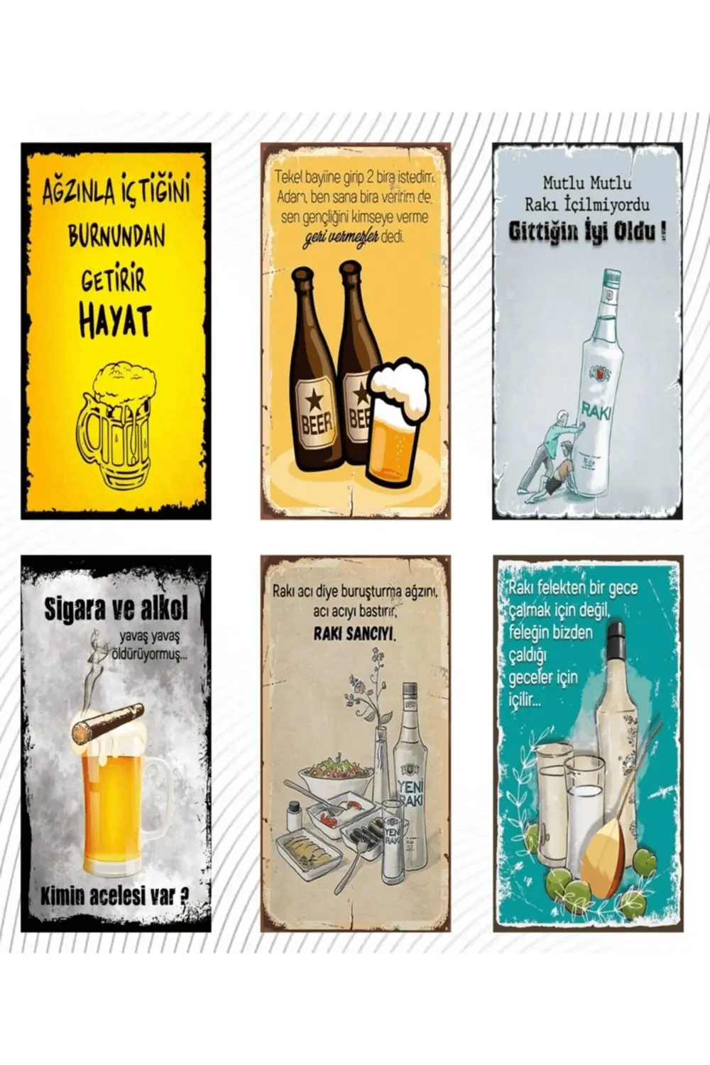 Rakı Ve Bira Temalı 6'lı Ahşap Duvar Poster Seti Rakı Ve Bira Temalı 6'lı Ahşap Duvar Poster Seti