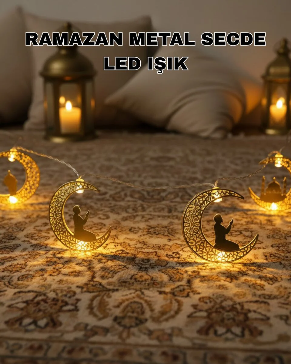 Ramazan Ay Işığı Secde Eden Adam Silüetli LED Peri Işığı - Manevi Atmosfer ve Huzur