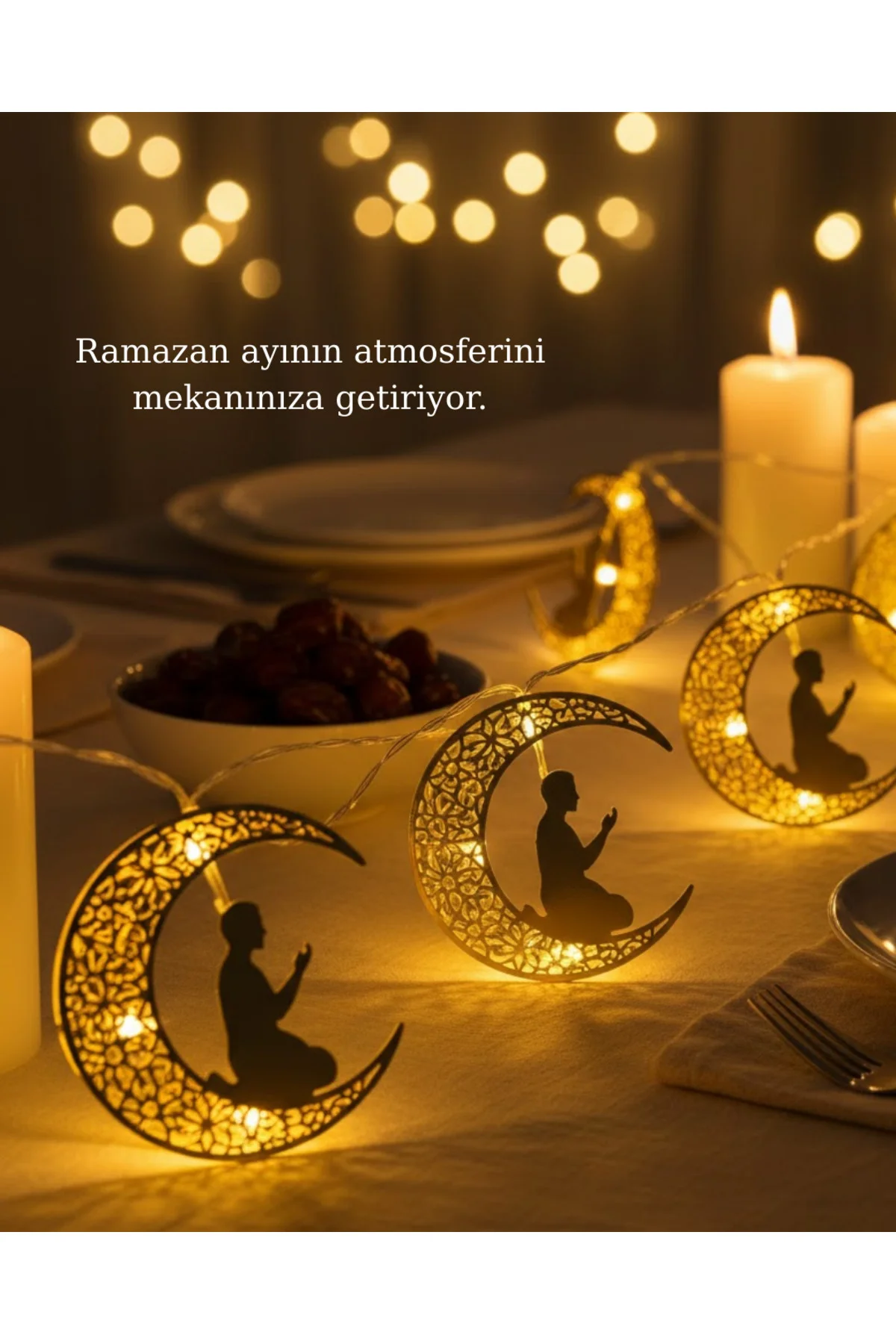 Ramazan Ay Işığı Secde Eden Adam Silüetli LED Peri Işığı