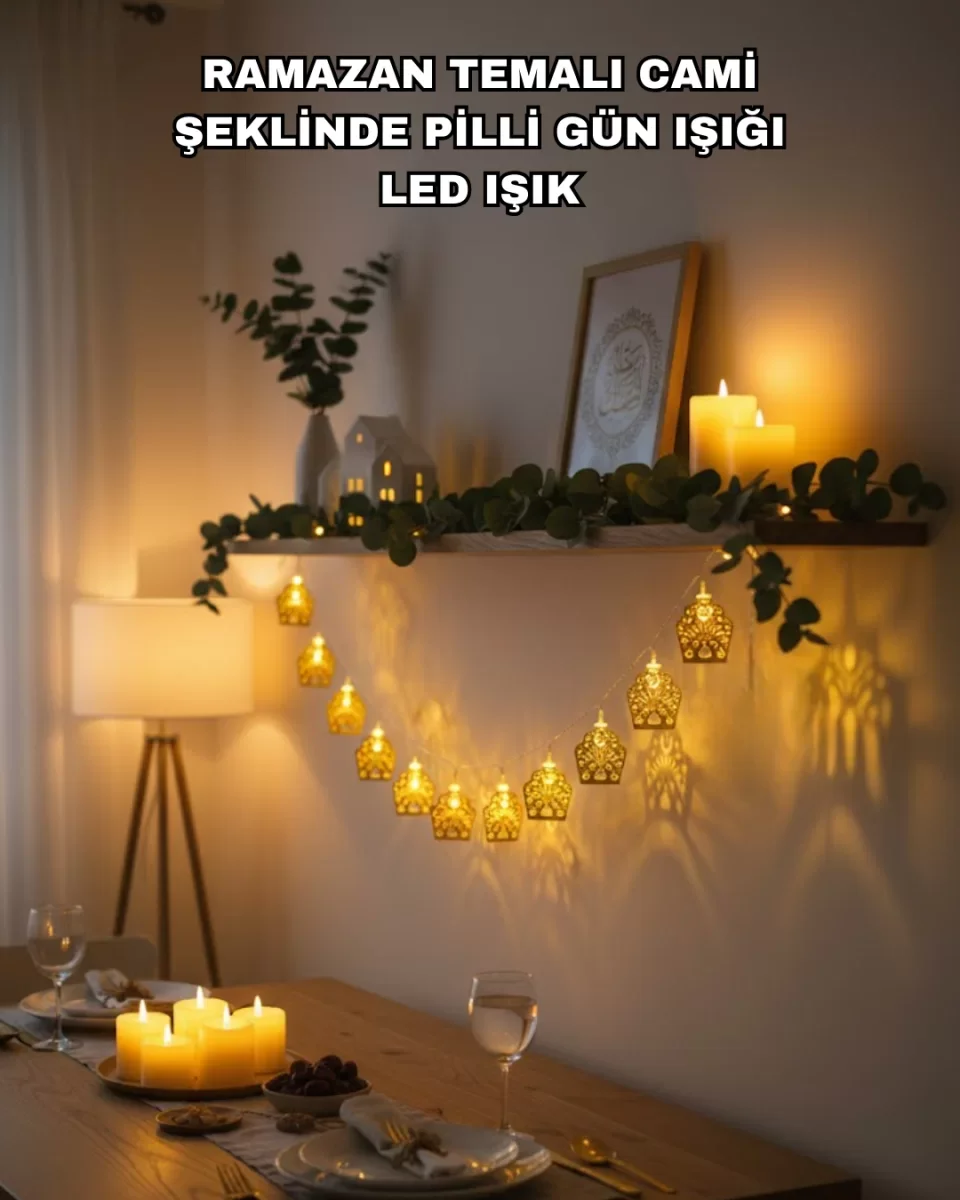 Ramazan Bayram Süslemesi İçin LED Işık Cami Figürlü Dekoratif Tasarım - Lisinya