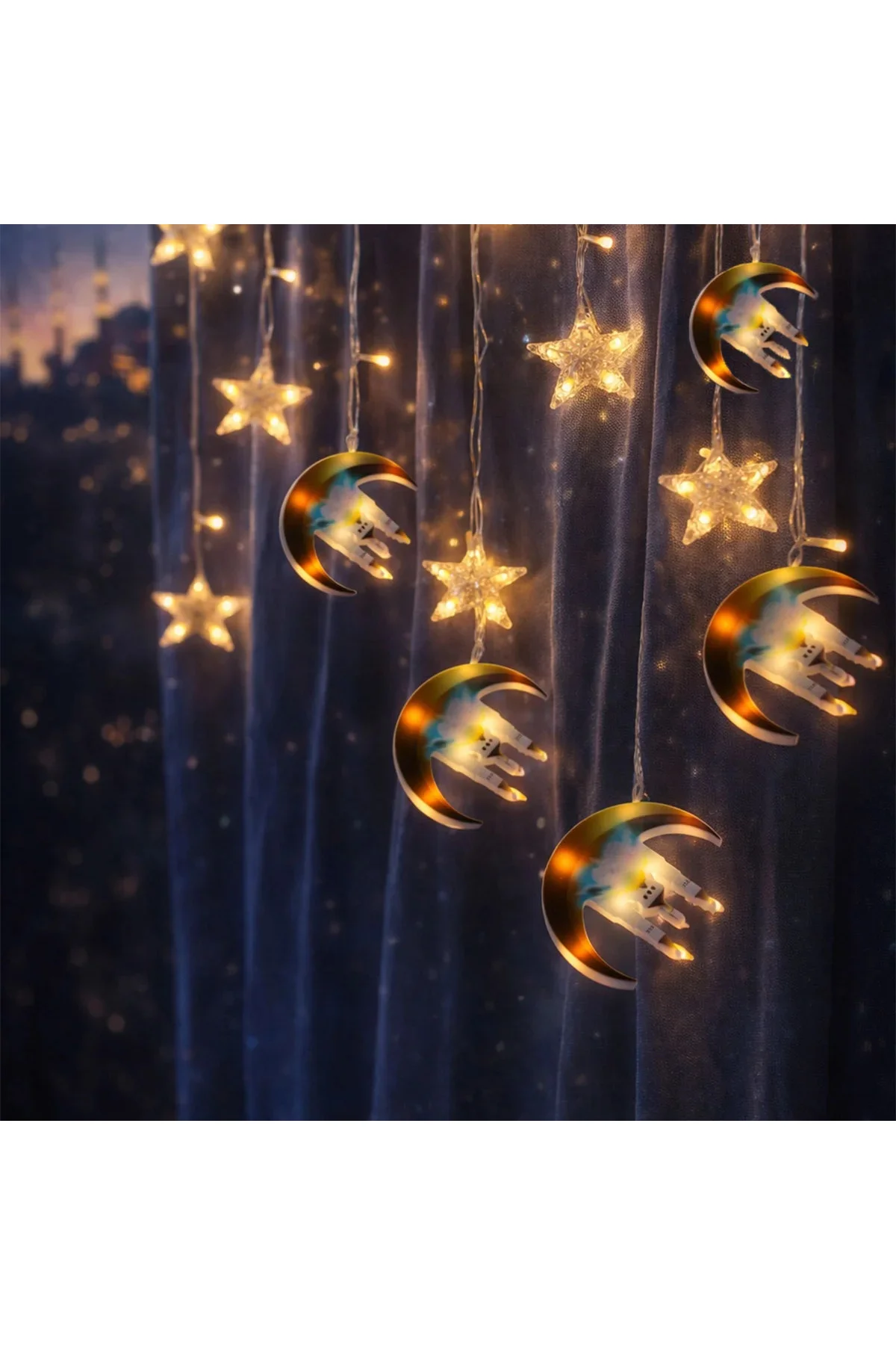 Ramazan LED Perde Lamba 3m Fişli Eklemeli Hilal Cami Yıldız Ramazan LED Perde Lamba 3m Fişli Eklemeli Hilal Cami Yıldız