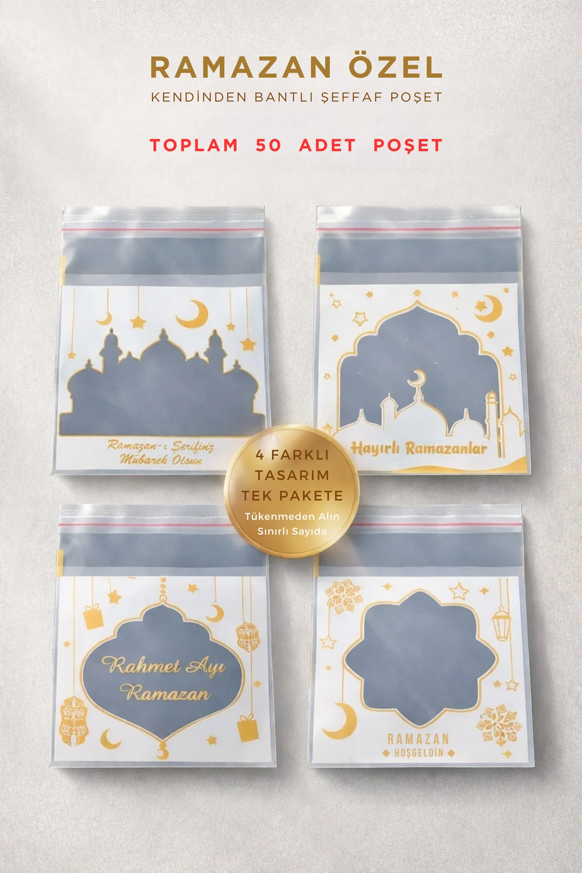 Ramazan Özel Baskılı Kendinden Yapışkanlı Hediye Poşeti – 10x10 c
