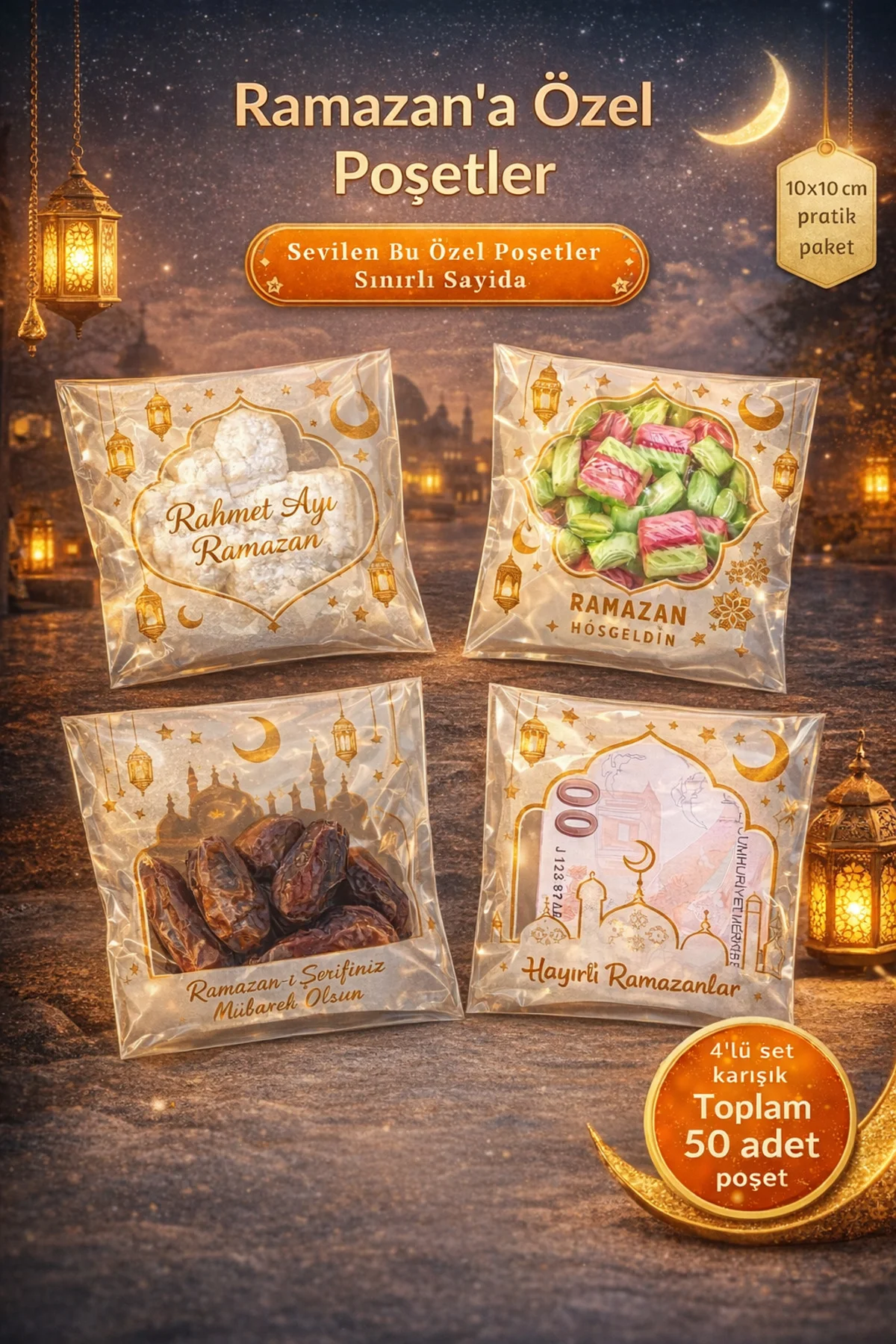 Ramazan Özel Baskılı Kendinden Yapışkanlı Hediye Poşeti – 10x10 c