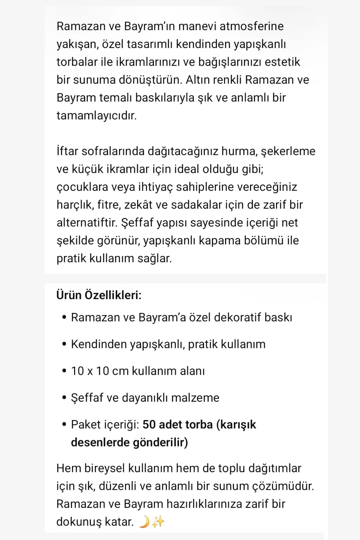 Ramazan Özel Baskılı Kendinden Yapışkanlı Hediye Poşeti – 10x10 c