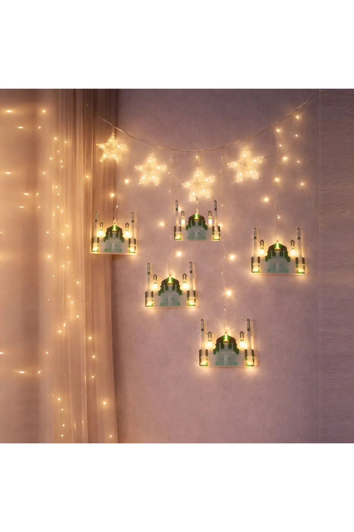 Ramazan Perde LED Işık 3m (Fişli, Eklemeli) Camii Yıldız