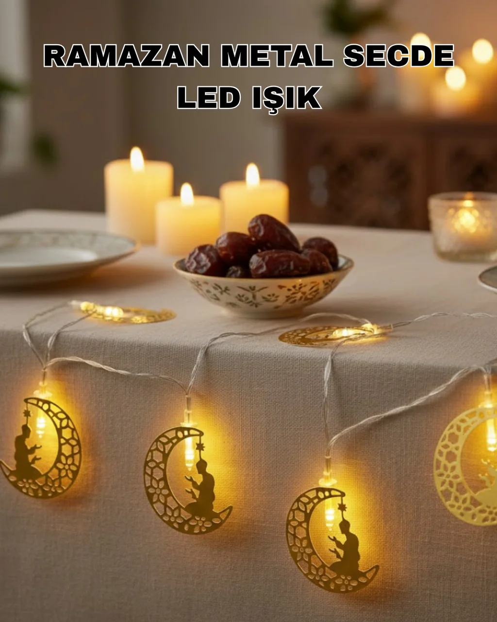 Ramazan Temalı Ay İçinde Secde Eden Adam Led Peri Işığı - Lisinya Diğer