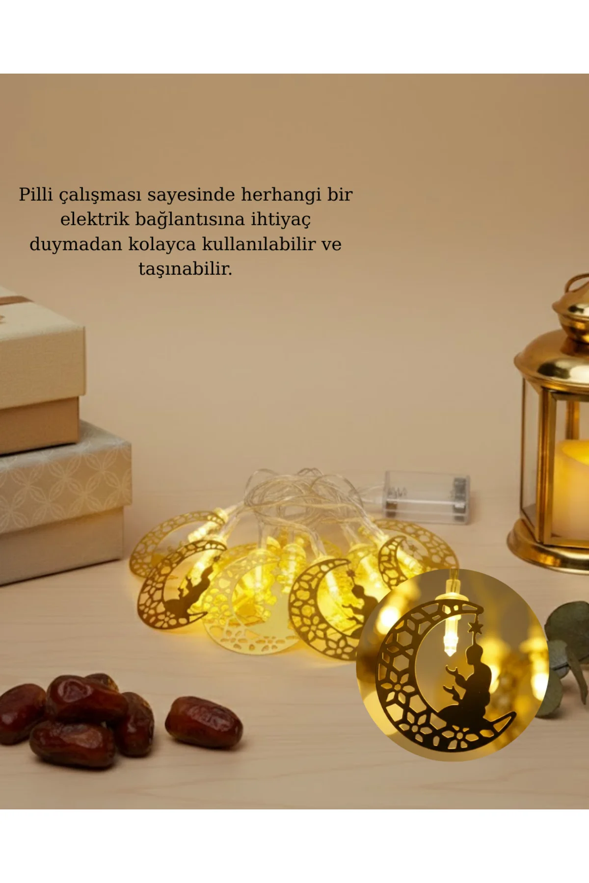 Ramazan Temalı Ay İçinde Secde Eden Adam Led Peri Işığı
