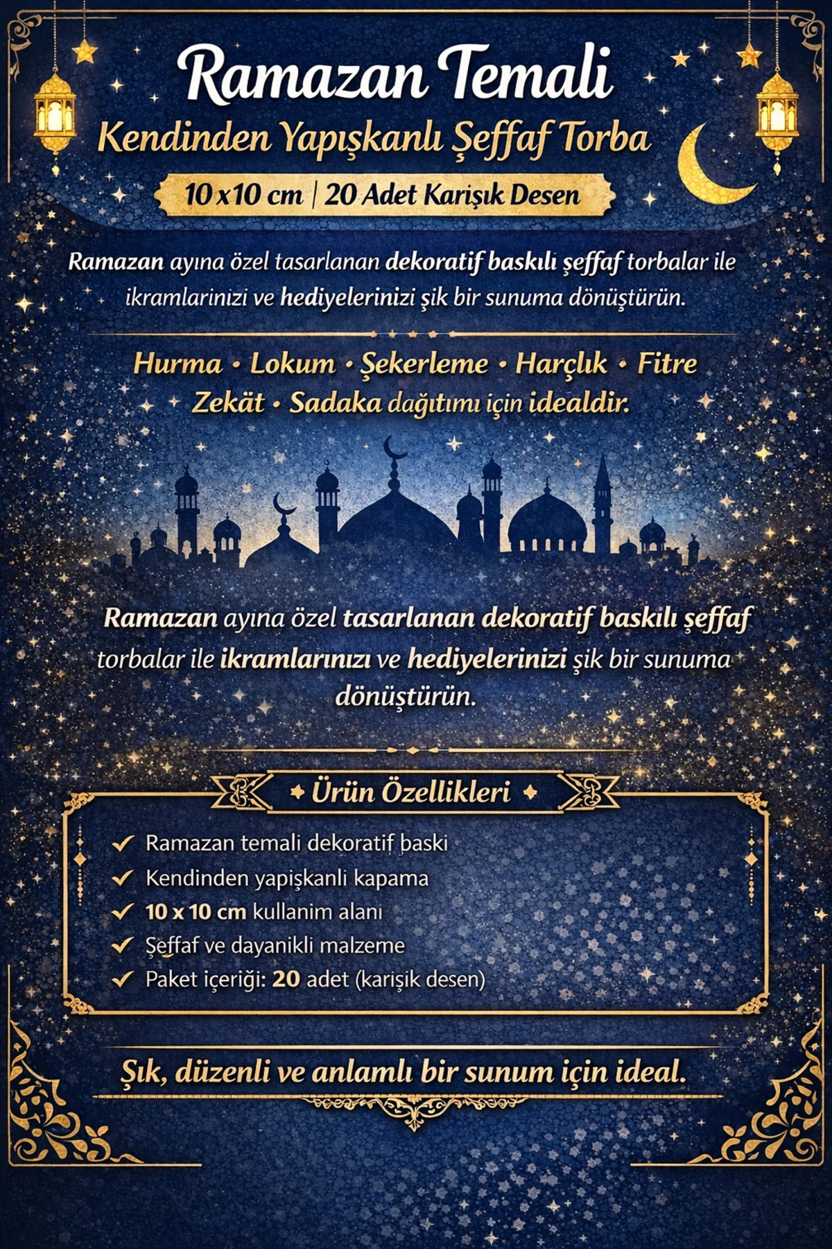 Ramazan Temalı Karışık Poşet – Şeker Lokum Hediyelik İçin Bantlı 