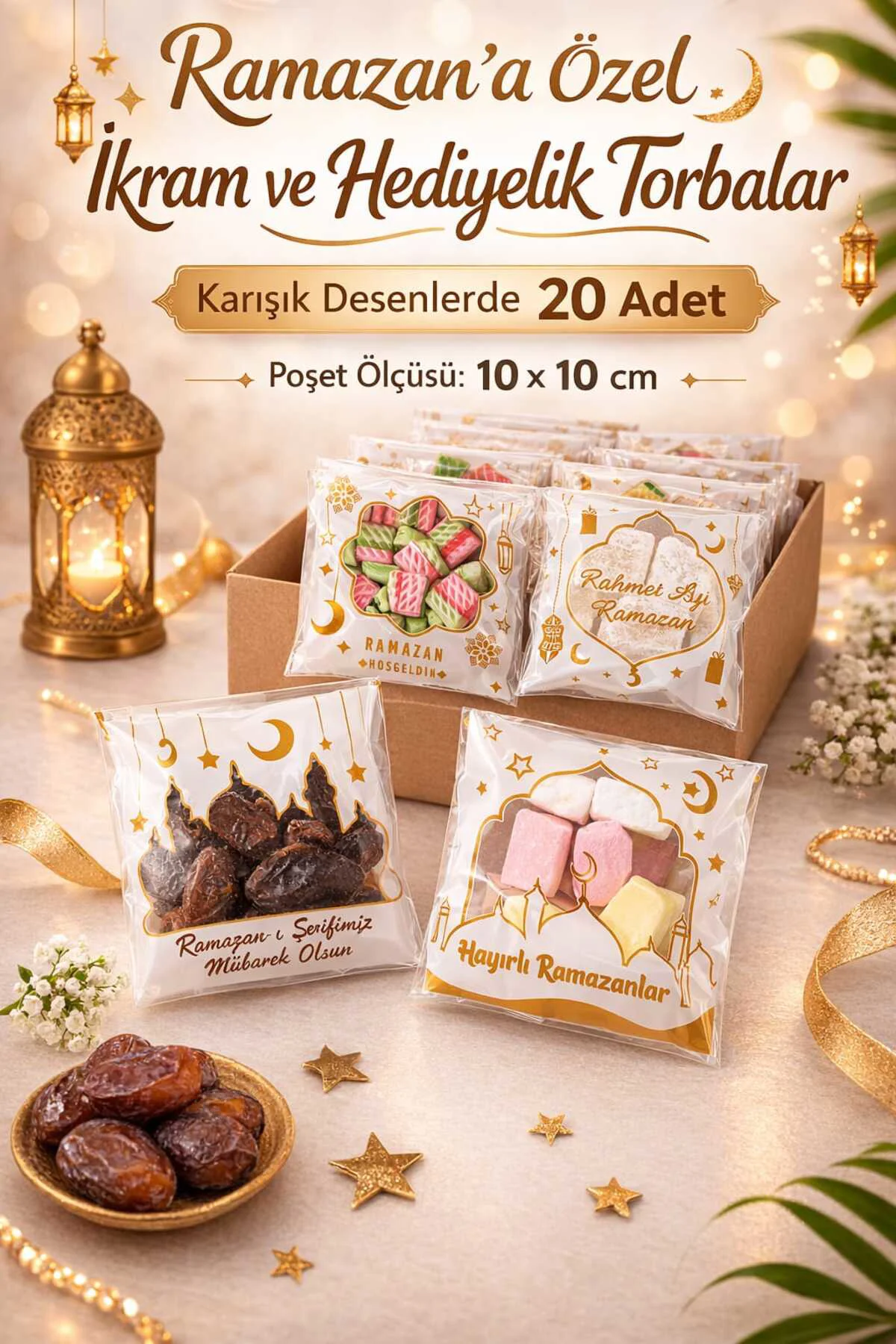 Ramazan Temalı Karışık Poşet – Şeker Lokum Hediyelik İçin Bantlı 