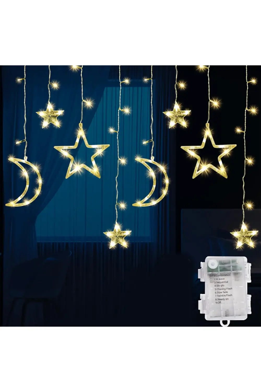 Ramazan Temalı Pilli Perde Led Gün Işığı Party Country Ay Yıldız