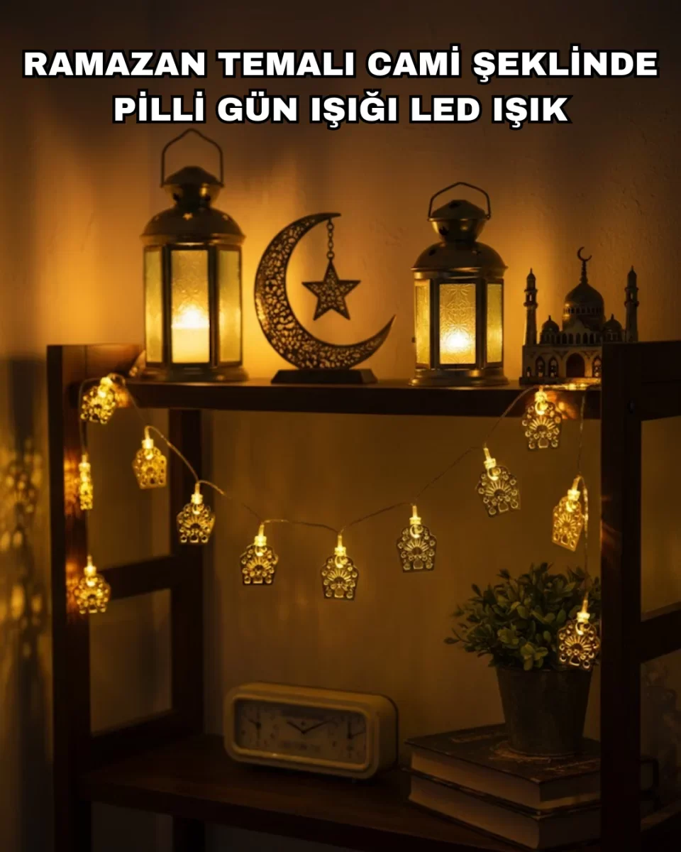 Ramazan ve Bayram Dekoratif LED Işık Cami Figürlü Sıcak Sarı Aydınlatma - Lisinya