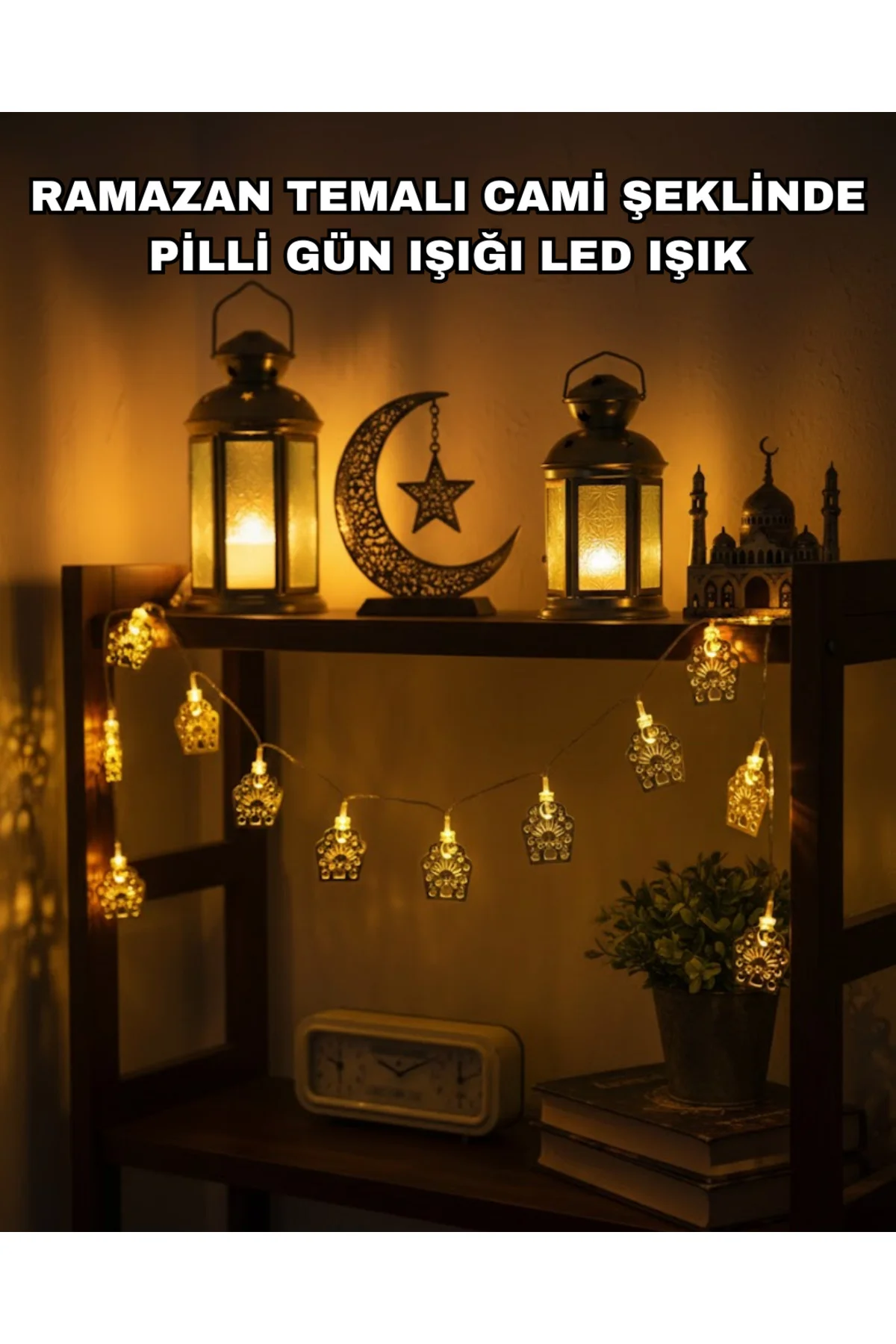 Ramazan Ve Bayram Dekoratif Led Işık Cami Figürlü Sıcak Sarı Aydınlatma