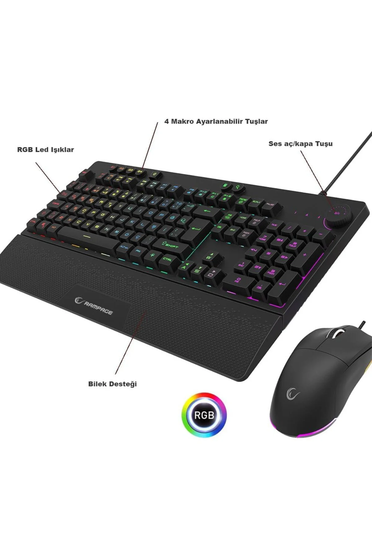 Rampage Eclipse Siyah Usb RGB Aydınlatmalı Q Gaming 4 Tuş Makrolu