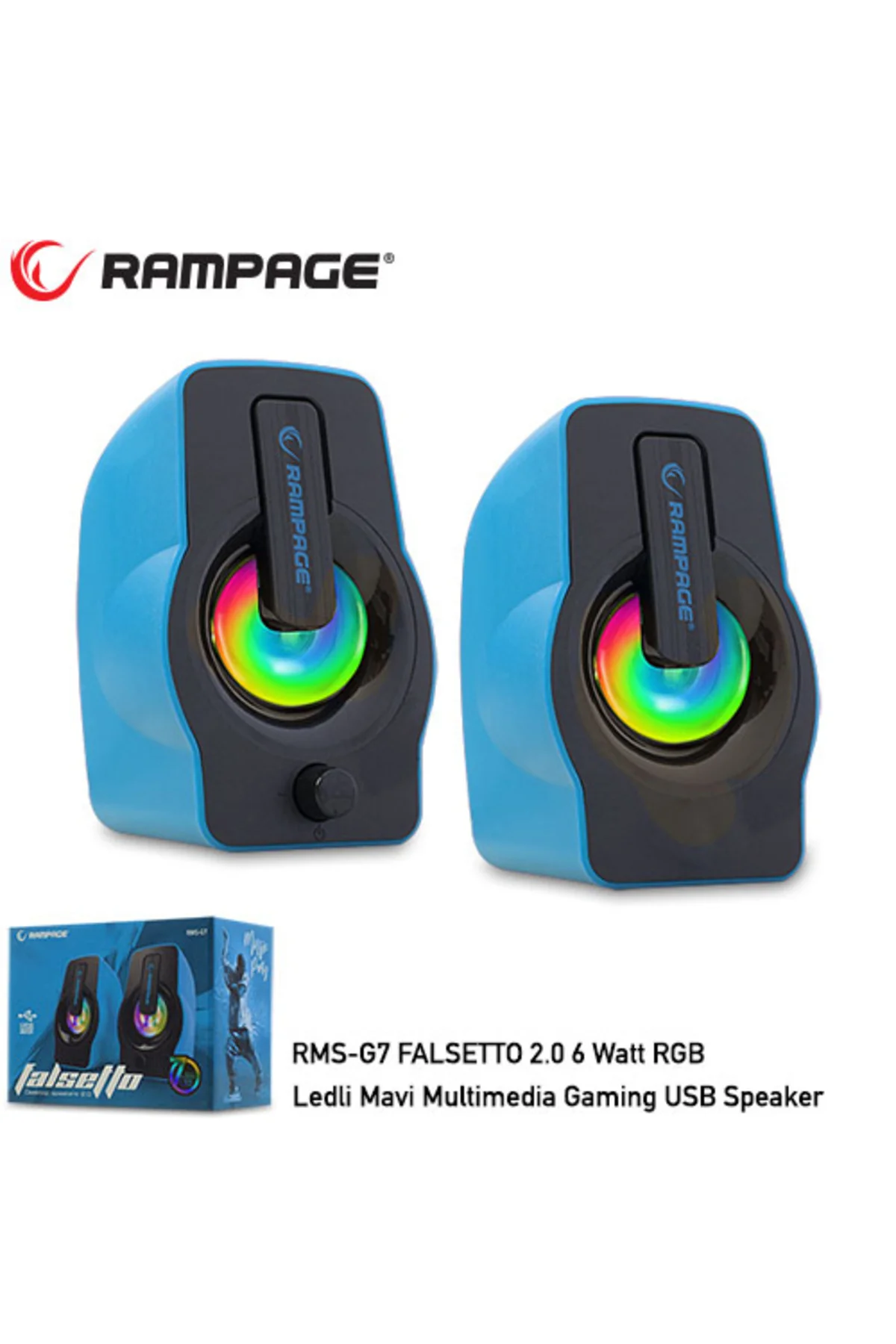 RAMPAGE RMS-G7 FALSETTO 1+1 6 W USB 5V RGB LEDLI Mavi Hoparlör