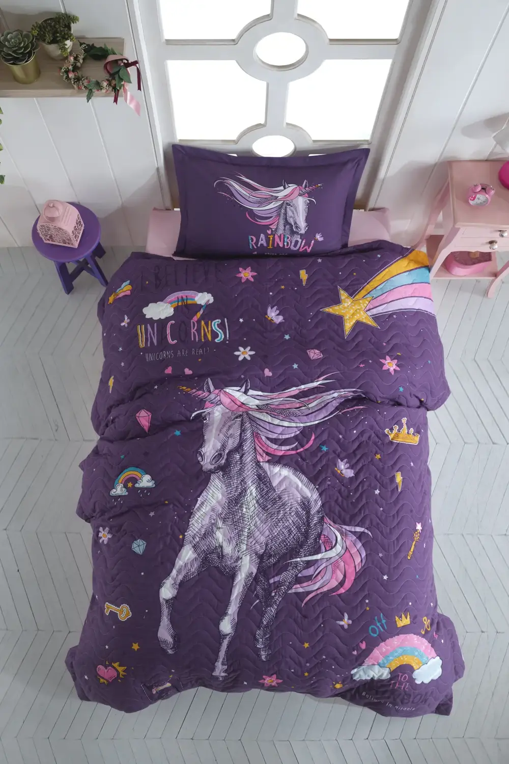 Ranforce %100 Pamuk Dört Mevsim Set Tek Kişilik Rainbow V1 Mor