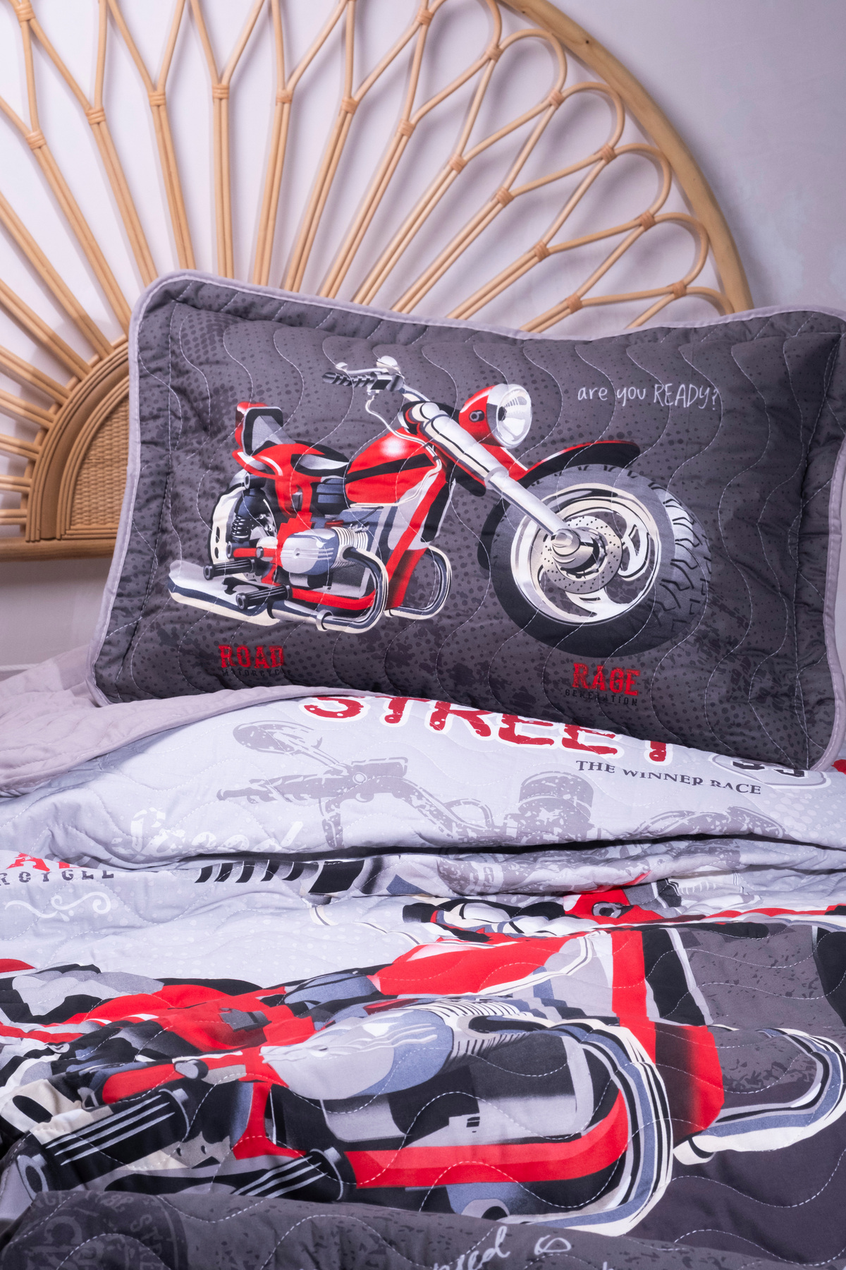 Ranforce 100% Pamuk Tek Kişilik Yatak Örtüsü Street King V1 Grİ