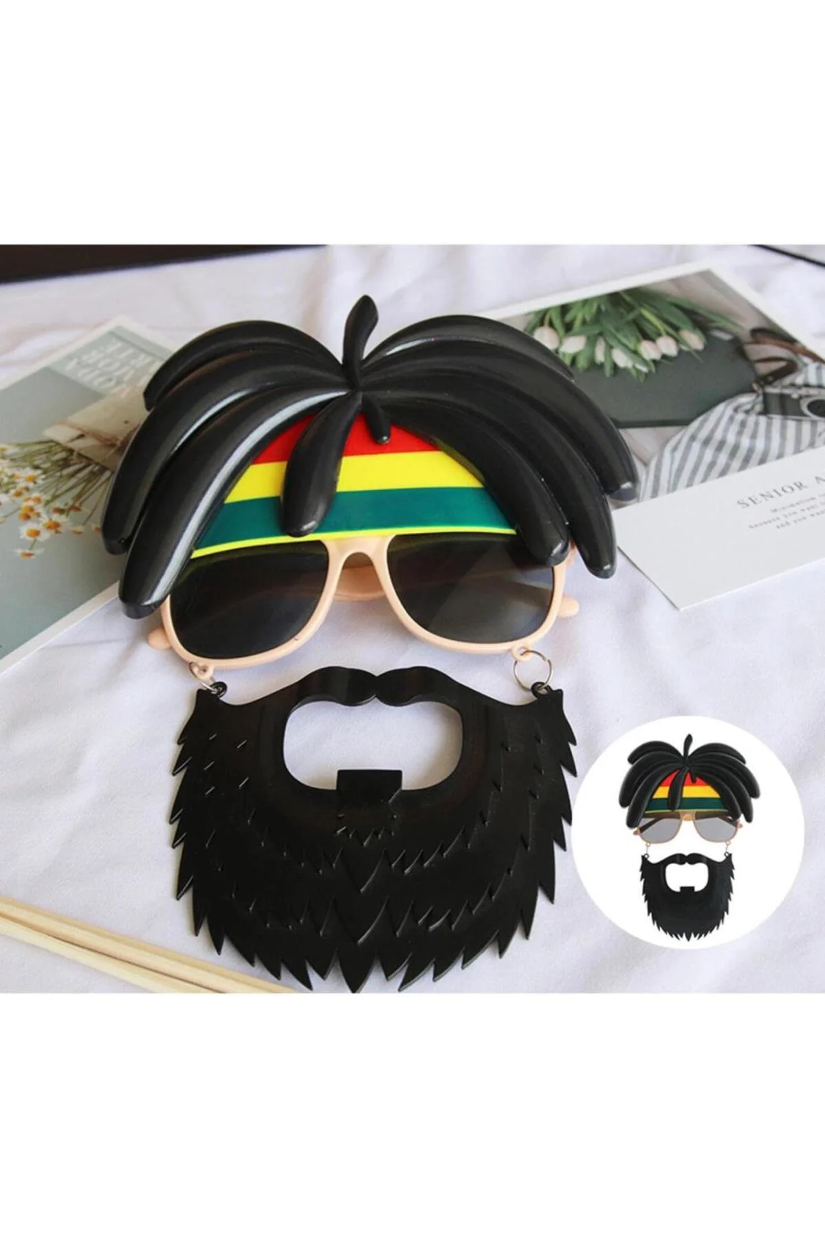 Rasta Peruklu Rasta Sakallı Bob Marley Bıyıklı Parti Gözlüğü 27x18 cm