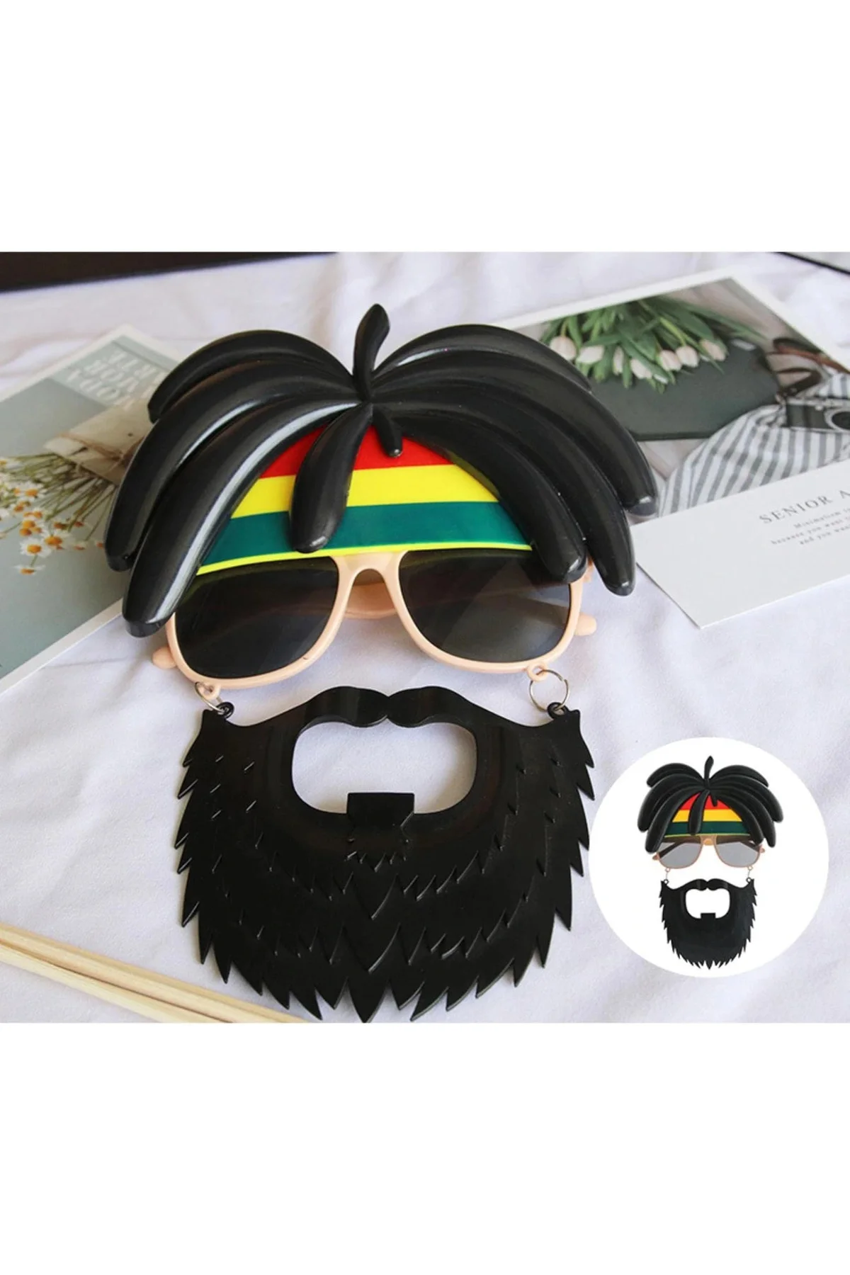 Rasta Peruklu Rasta Sakallı Bob Marley Bıyıklı Parti Gözlüğü 27X18 Cm - Görsel 4