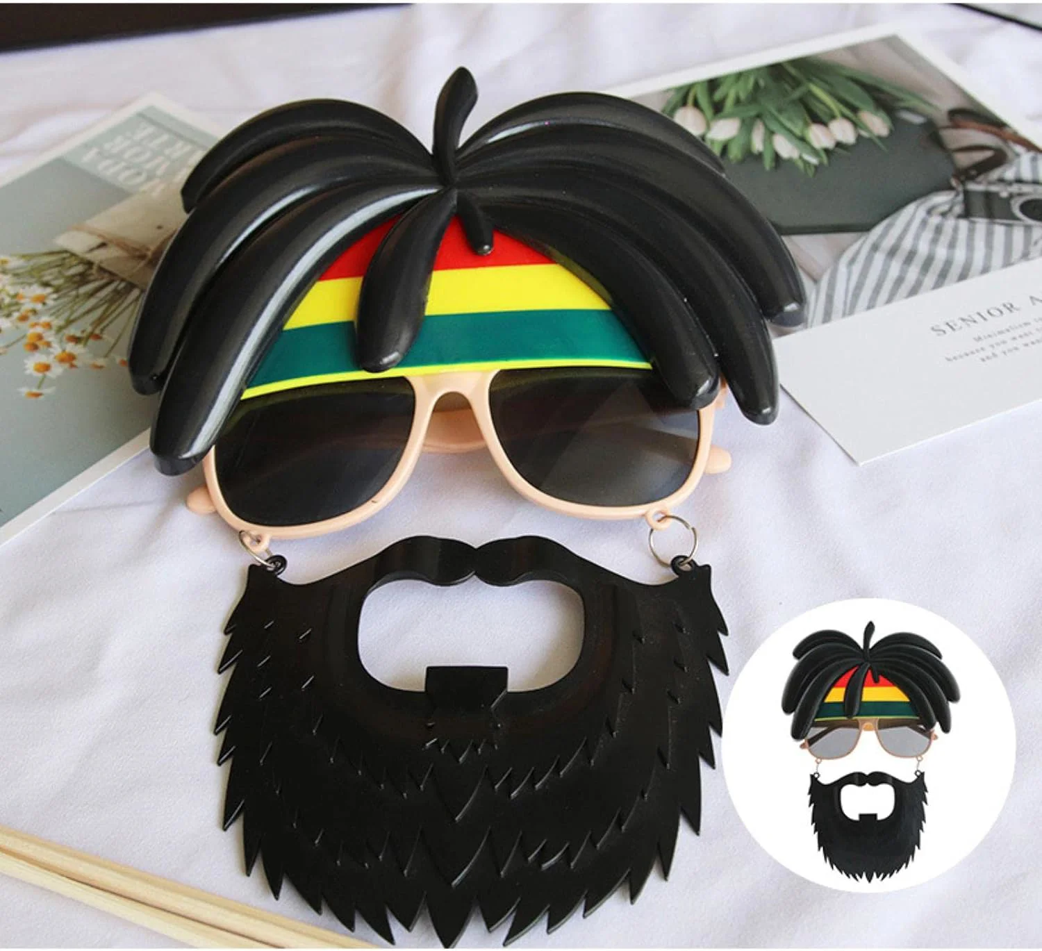 Rasta Peruklu Sakallı Parti Gözlüğü – Bob Marley Temalı Kostüm Aksesuarı