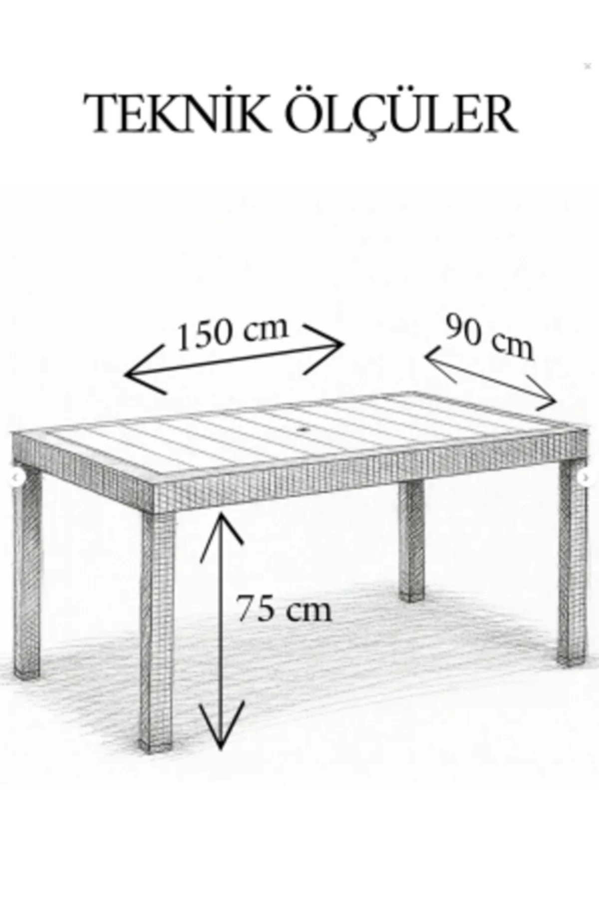 Rattan 90x150 Camlı Masa - Bahçe&balkon&teras