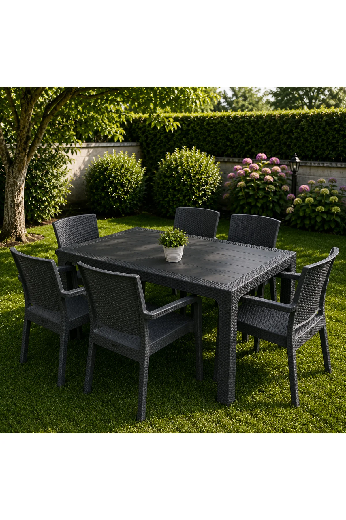 Rattan 90x150 Cm Camsız Rattan Baraw Bahçe Balkon Masa Takımı