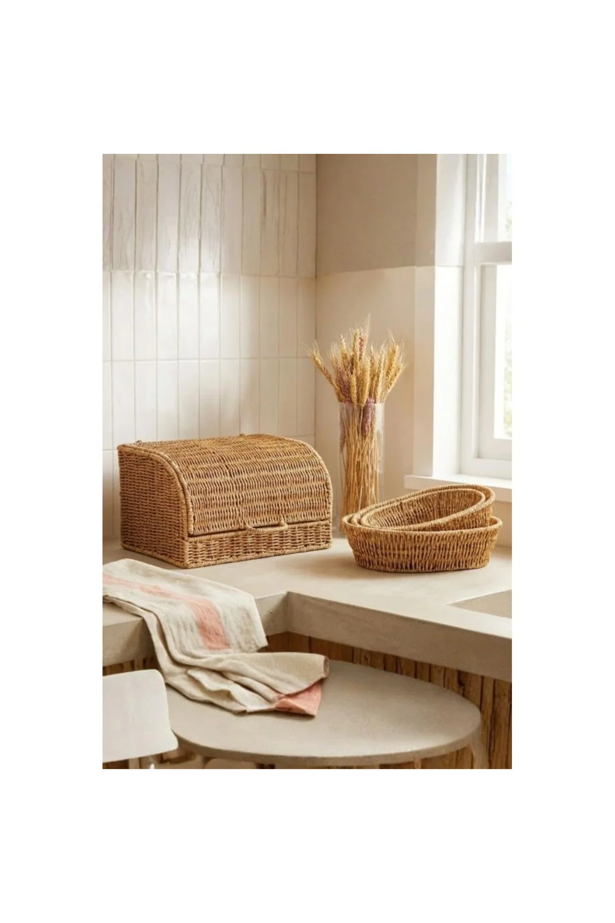 Rattan Ekmeklik + 2 Adet Sepet