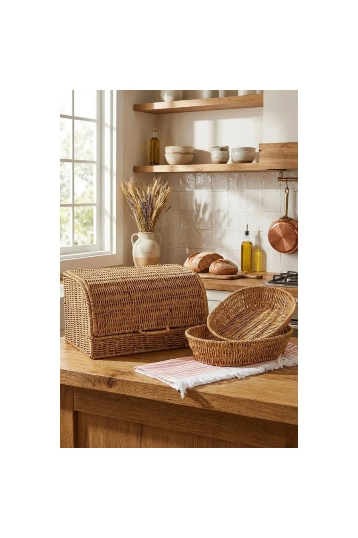 Rattan Ekmeklik + 2 Adet Sepet