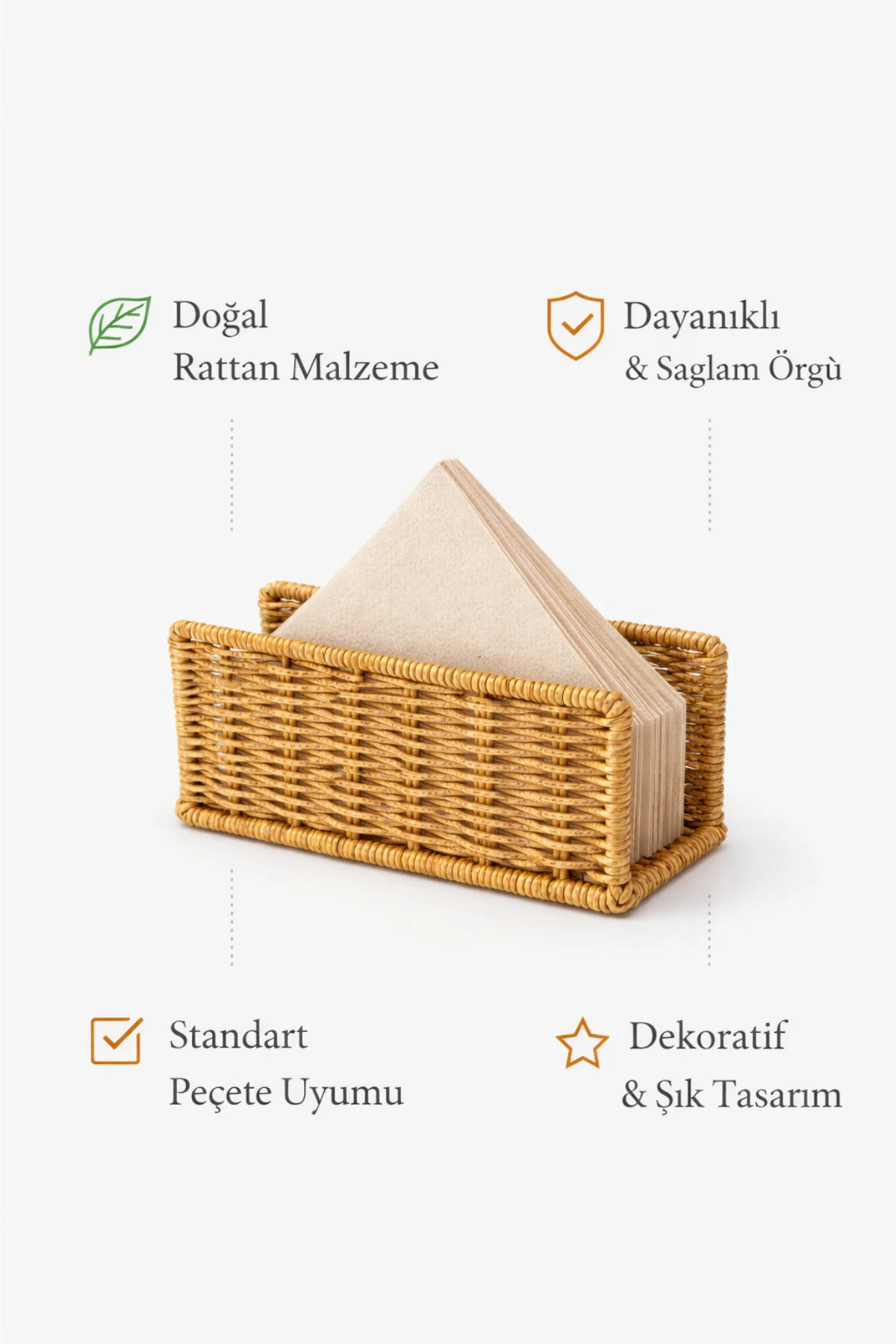 Rattan Hasır Dikey Peçetelik 2’li Set 14x5.5x8.5 cm – Dekoratif Masa Üstü Peçete Standı