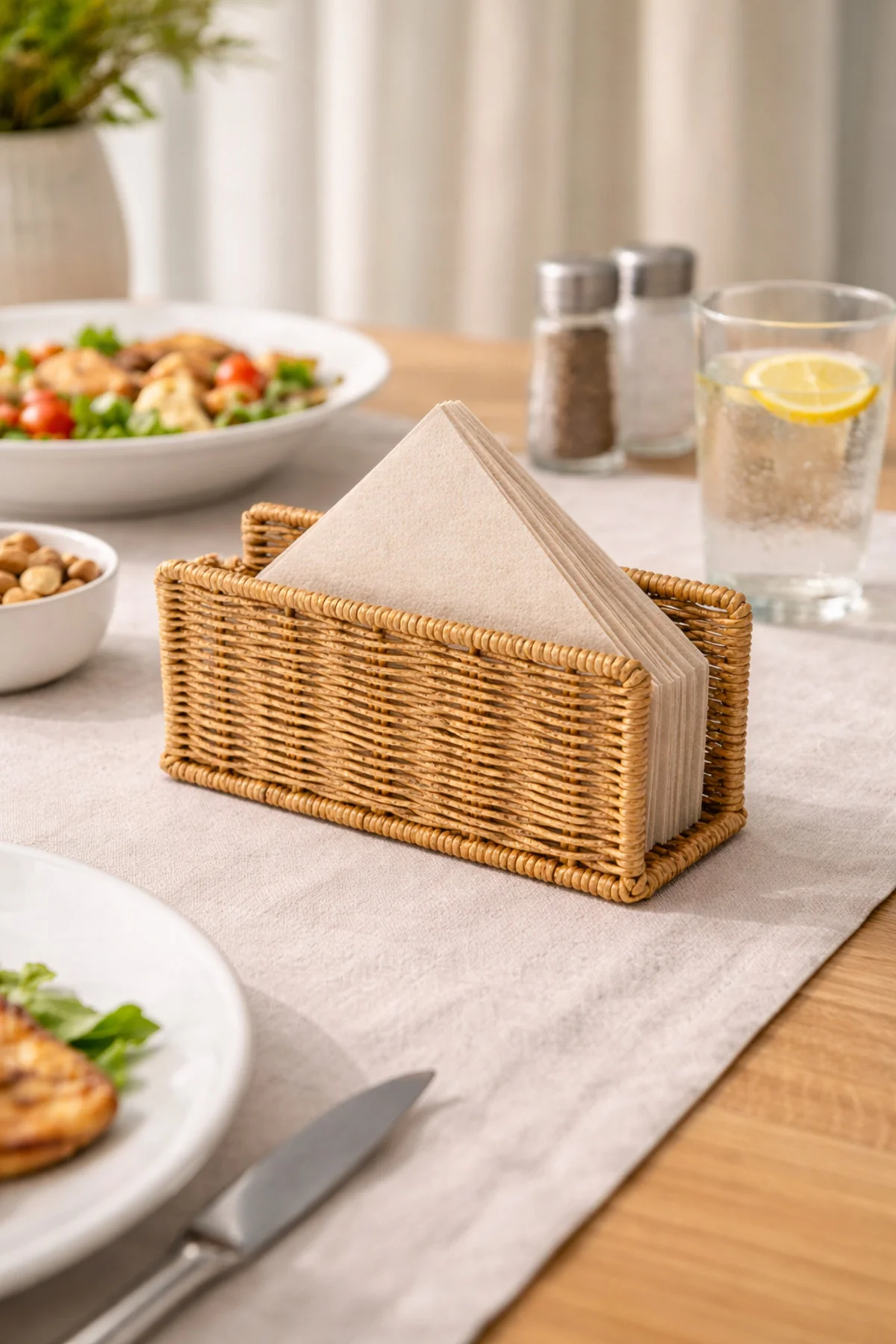 Rattan Hasır Dikey Peçetelik 2’li Set 14x5.5x8.5 cm – Dekoratif Masa Üstü Peçete Standı