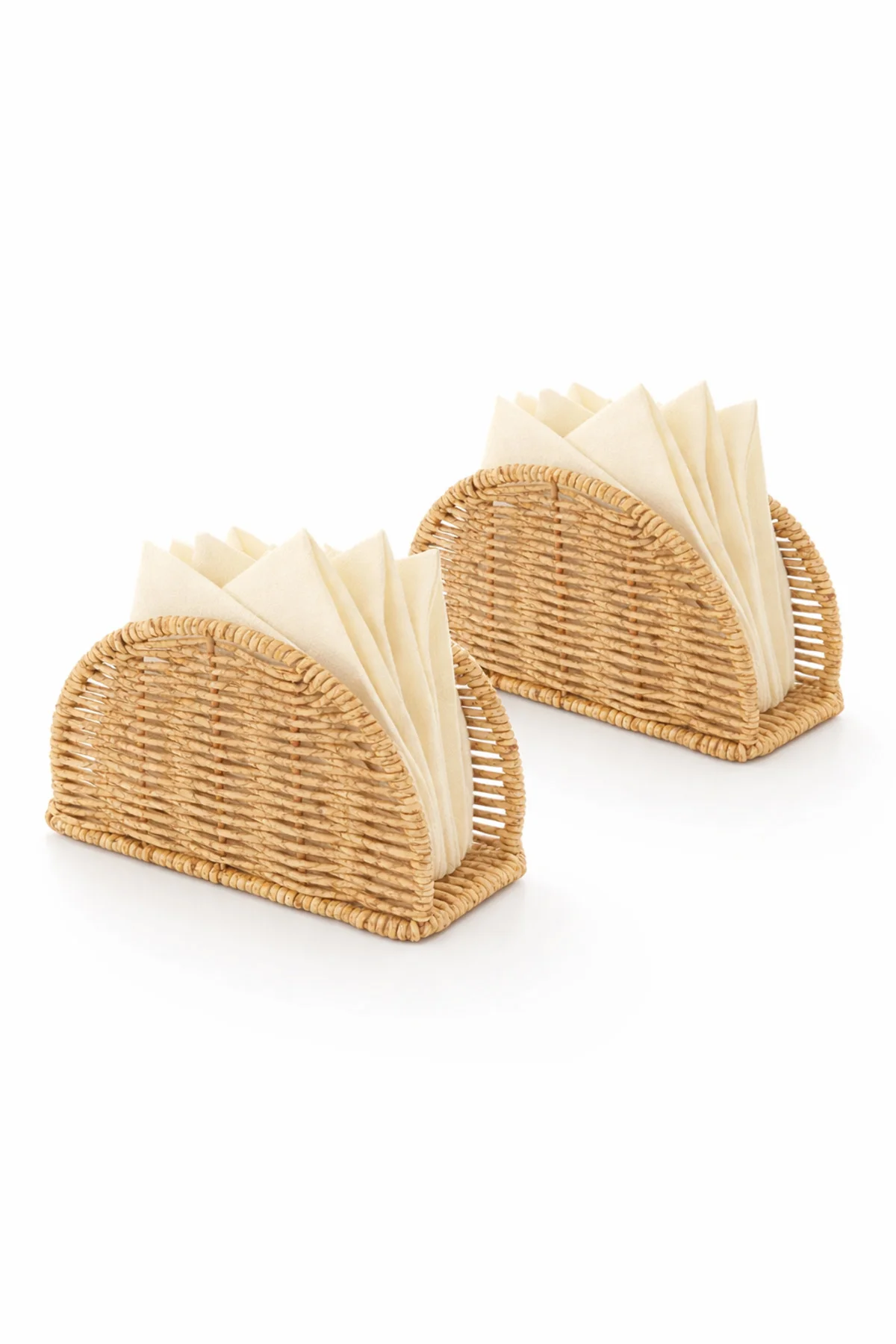 Rattan Hasır Oval Peçetelik 2’li Set 14x5.5x10 cm – Dekoratif Masa Üstü Peçete Standı