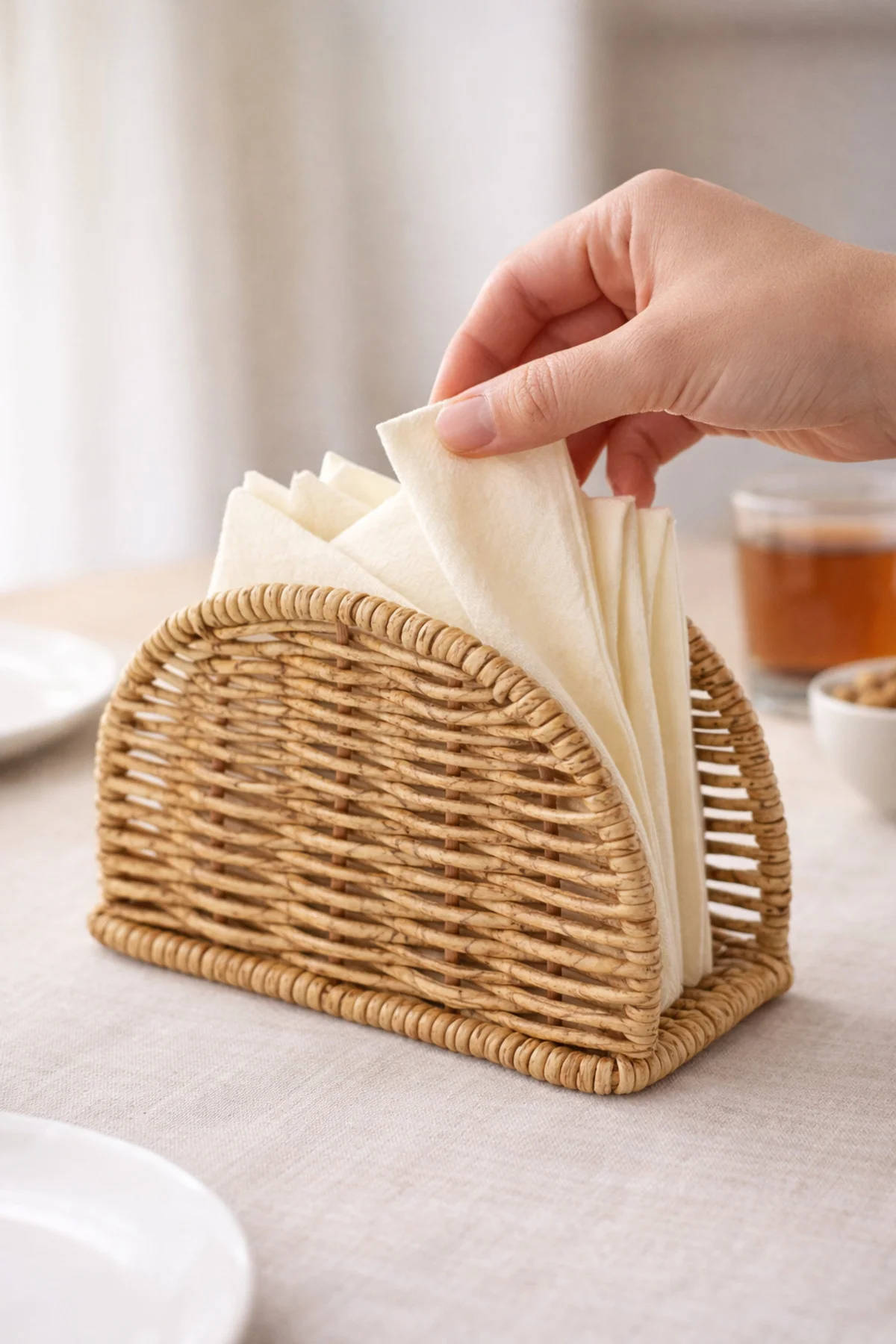 Rattan Hasır Oval Peçetelik 2’li Set 14x5.5x10 cm – Dekoratif Masa Üstü Peçete Standı