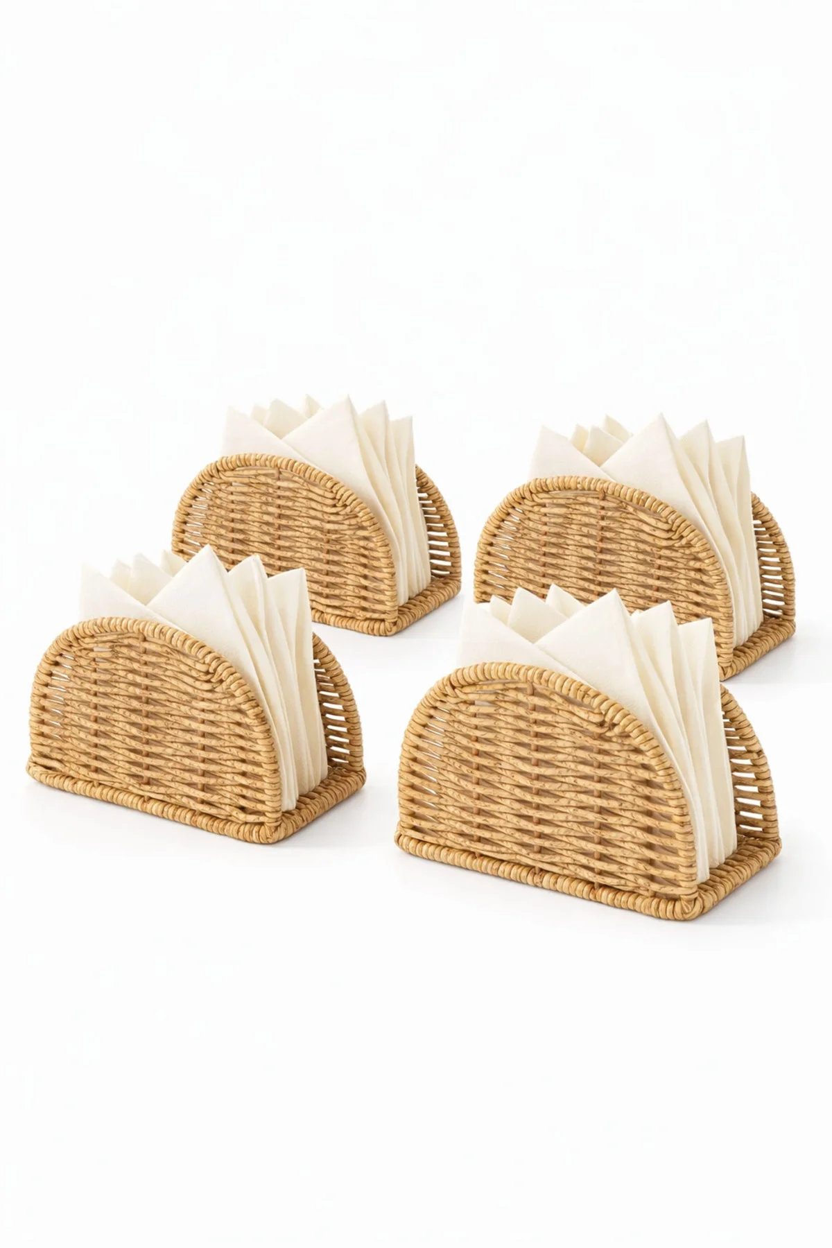 Rattan Hasır Oval Peçetelik 4’lü Set 14x5.5x10 cm – Dekoratif Masa Üstü Peçete Standı